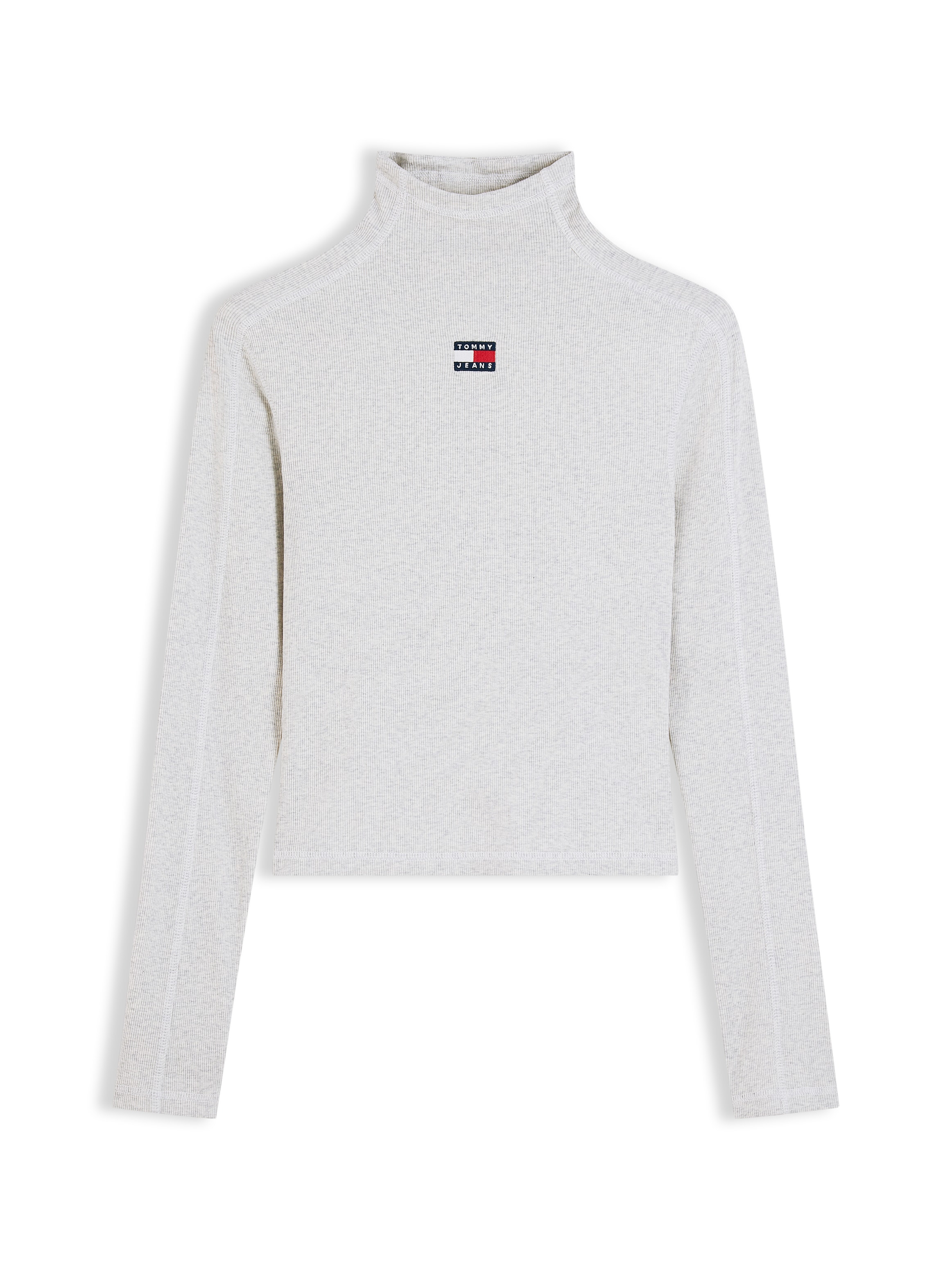 Tommy Jeans T-shirt à manches longues »TJW SLIM RIB LS MOCK BADGE TOP« Mélange de coton, coupe slim, ajustée, en structure côtelée