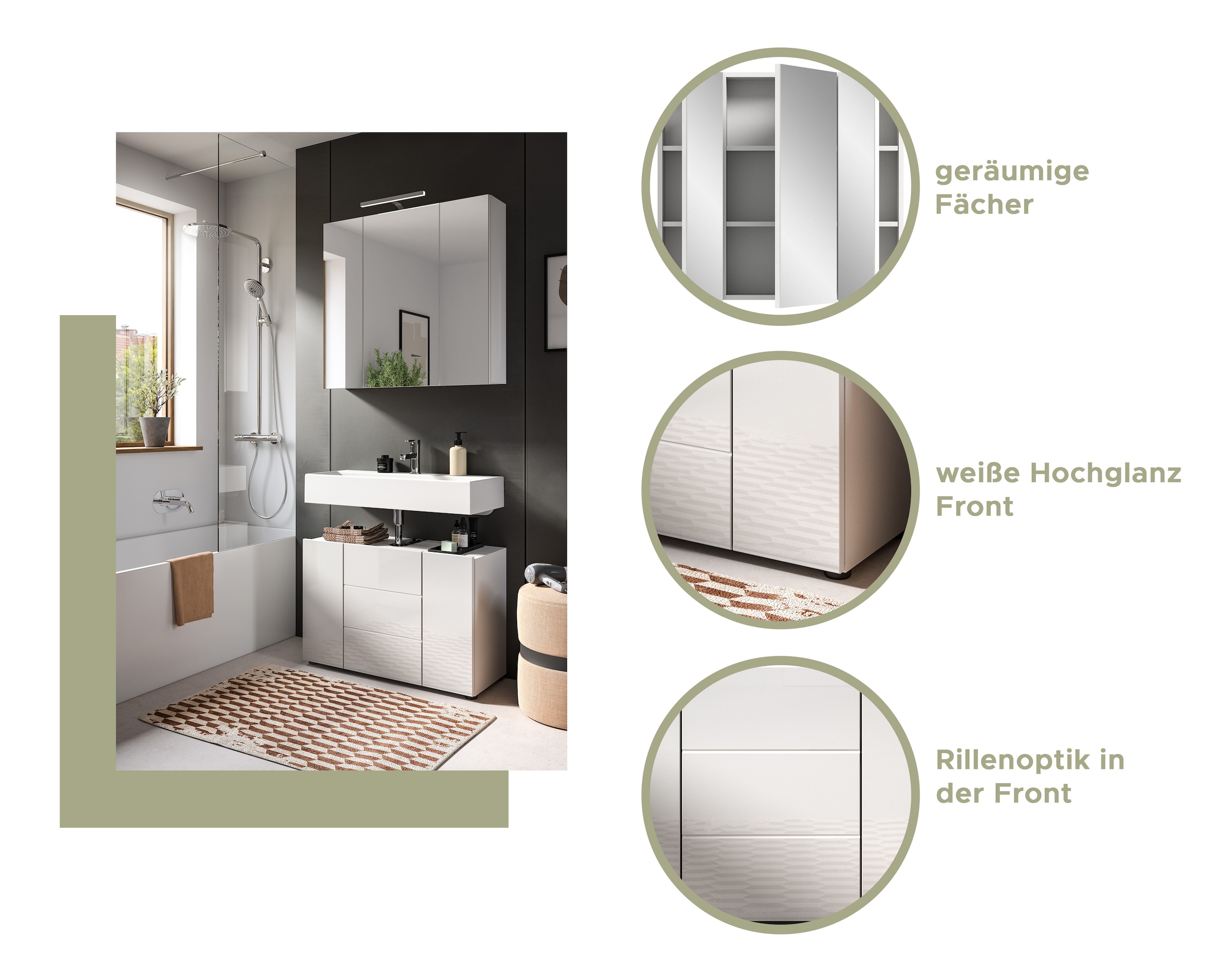 welltime Spiegelschrank »BIEL, TOPSELLER!, Breite 82 cm, 3 Türen, 6  Einlegeböden, 9 Fächer« 1 Stk. tlg. Badmöbel, Badschrank, Schrank, Wandschrank, Bad, Badezimmer