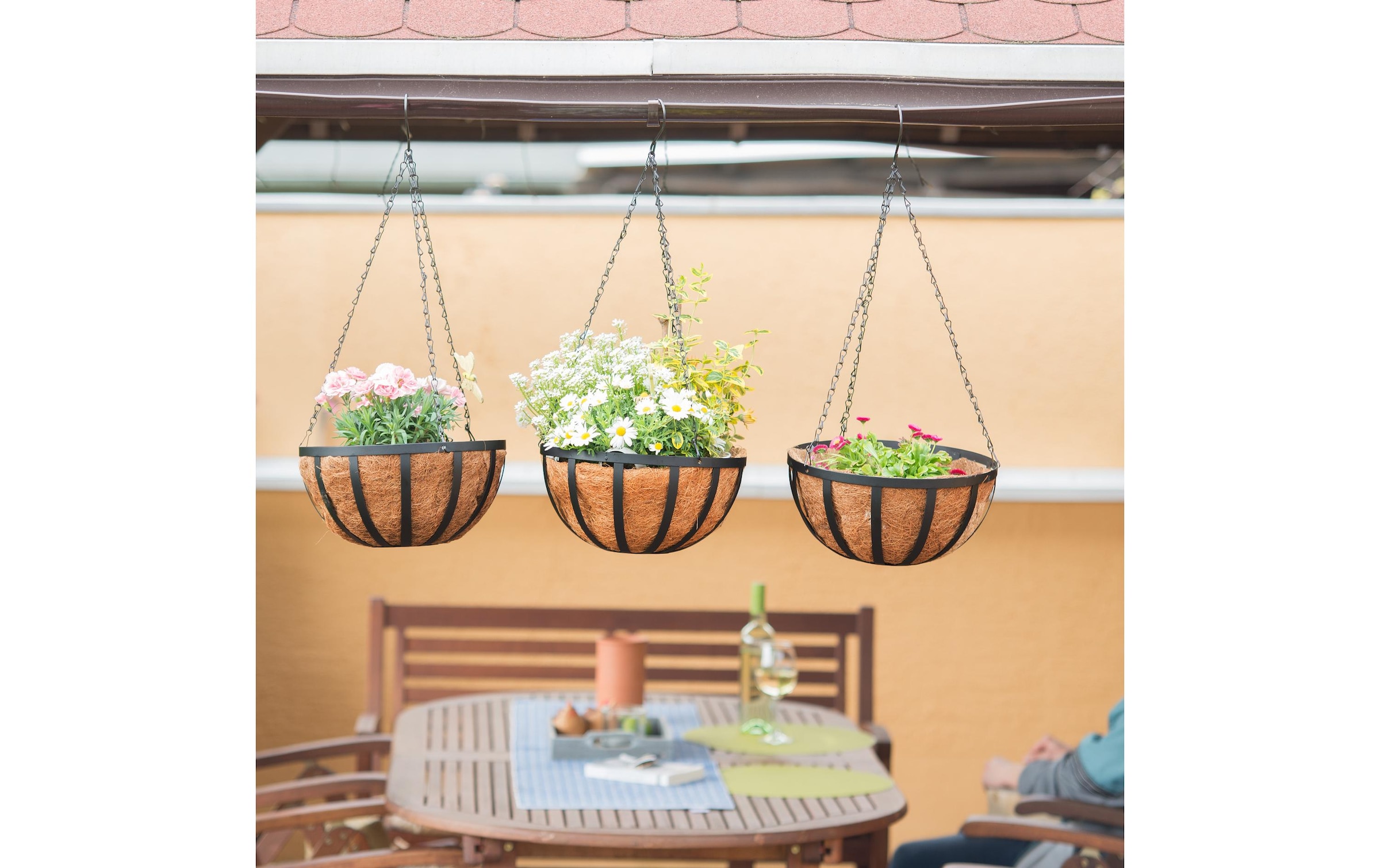 relaxdays Blumenampel »Kokos 3er Set« Blumenampel im 3er-Set mit Kokoseinlagen und Eisenketten