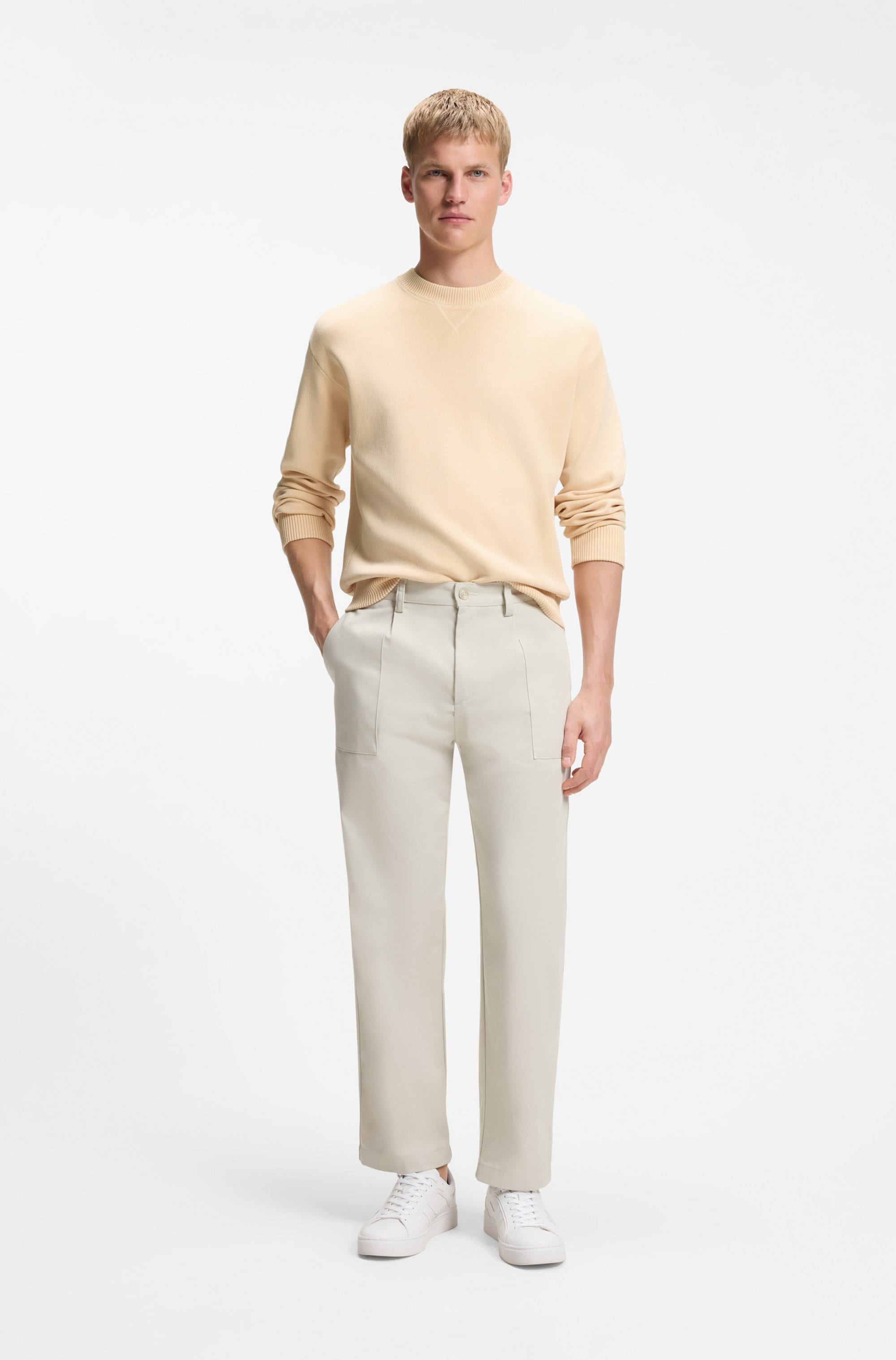 BOSS ORANGE Strickpullover »Akapulko« Relaxed Fit, reine Baumwolle, moderner Used-Effekt