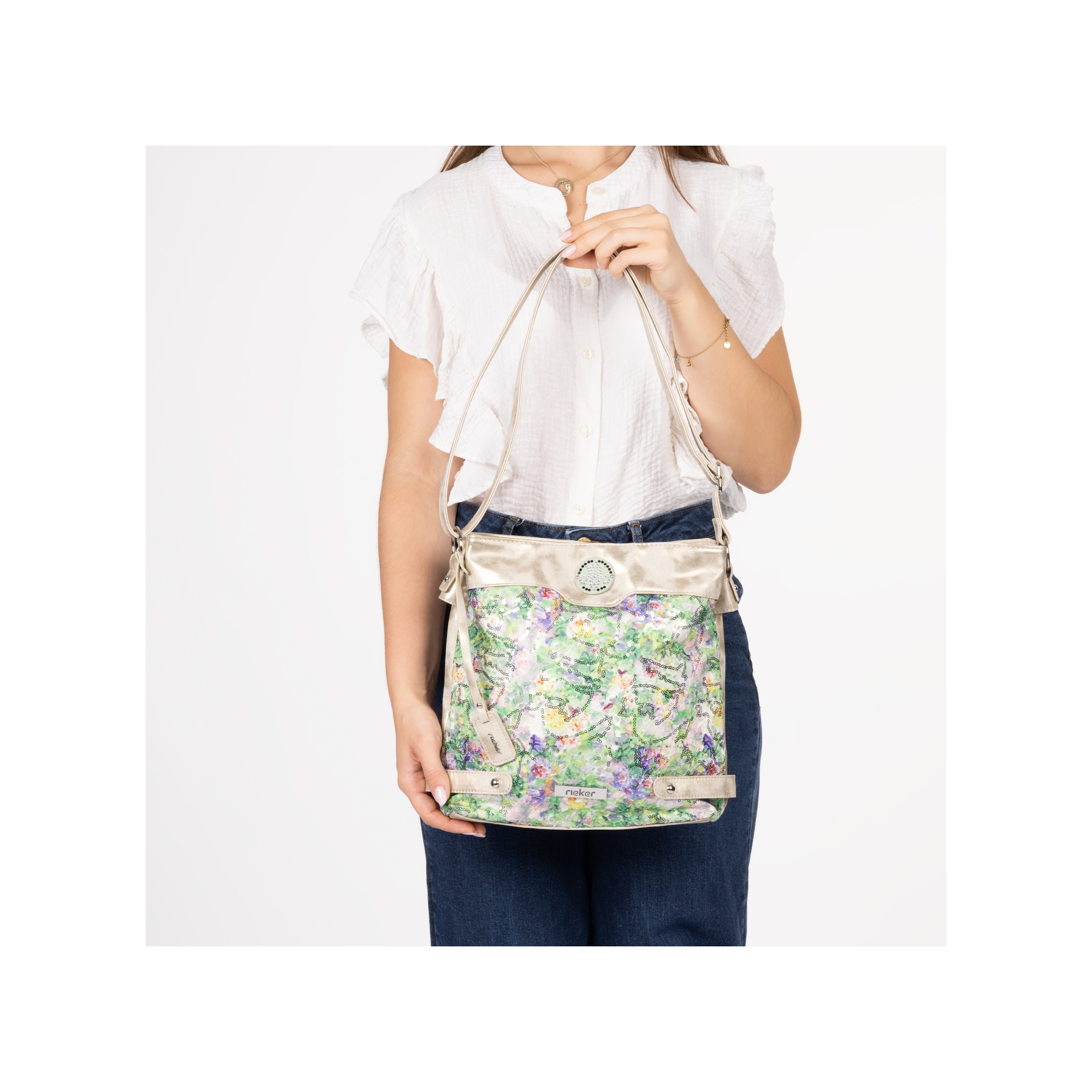 Rieker Sac à bandoulière Sac épaule femme, sac à main aspect métallique