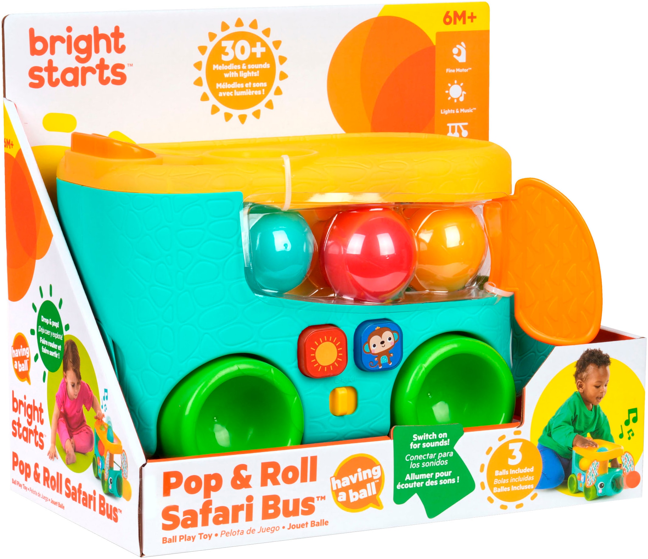 Bright Starts Lernspielzeug »Pop & Roll Safari Bus  Ball Play Toy« mit Licht und Sound