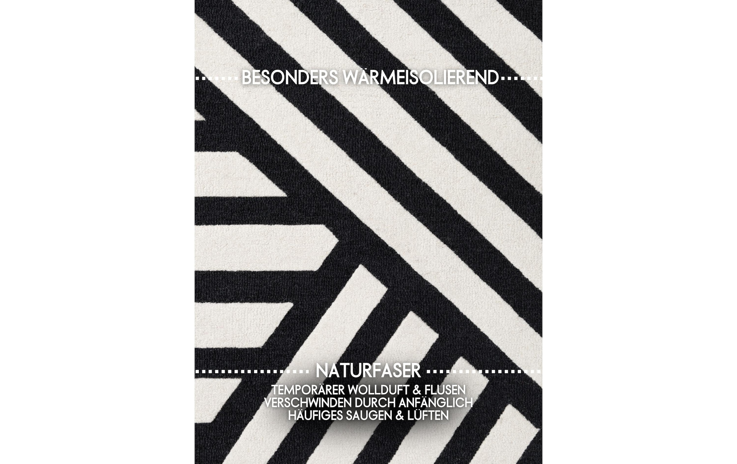 ELLE DECORATION Tapis »Noir« Rectangulaire 12 mm Höhe Wolle, Natur, Wohnzimmer, schwarz weiss, Modern, Geometrisch, Streifen