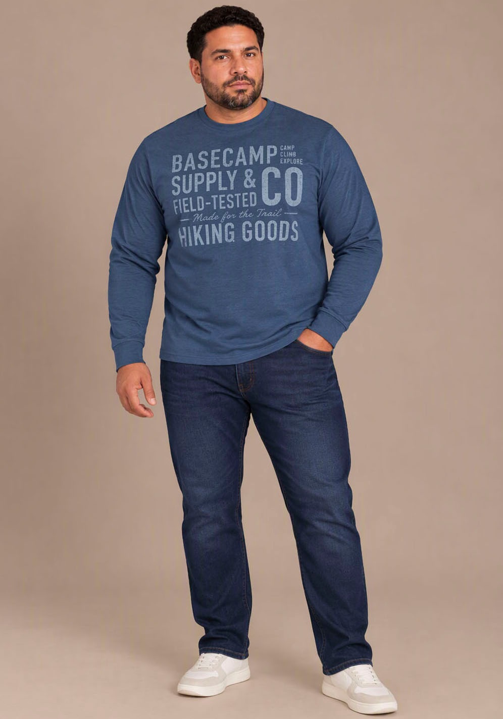 Man's World Plus Rundhalsshirt »auch in Grosse Grössen bis Gr. 7XL« Regular Fit, Langarm, bedruckte Optik, für Casualmode