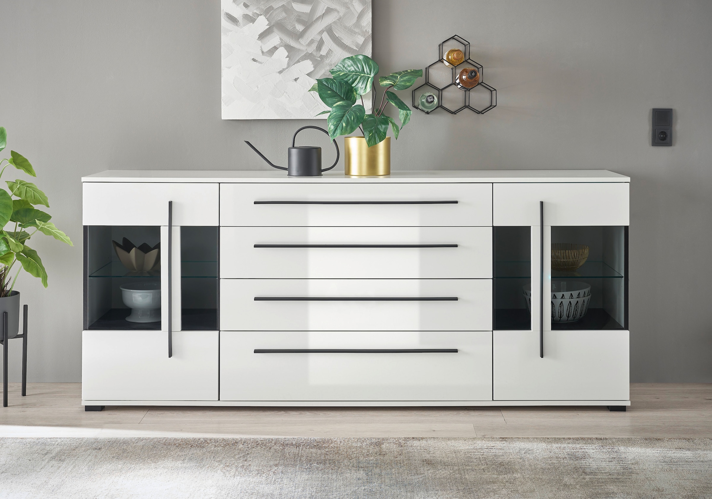 Home affaire Sideboard »Cantara, moderner Schrank, Kommode in Eiche Evoke oder weiss« schwarze Stangengriffe, ausreichend Stauraum, vielseitig einsetzbar