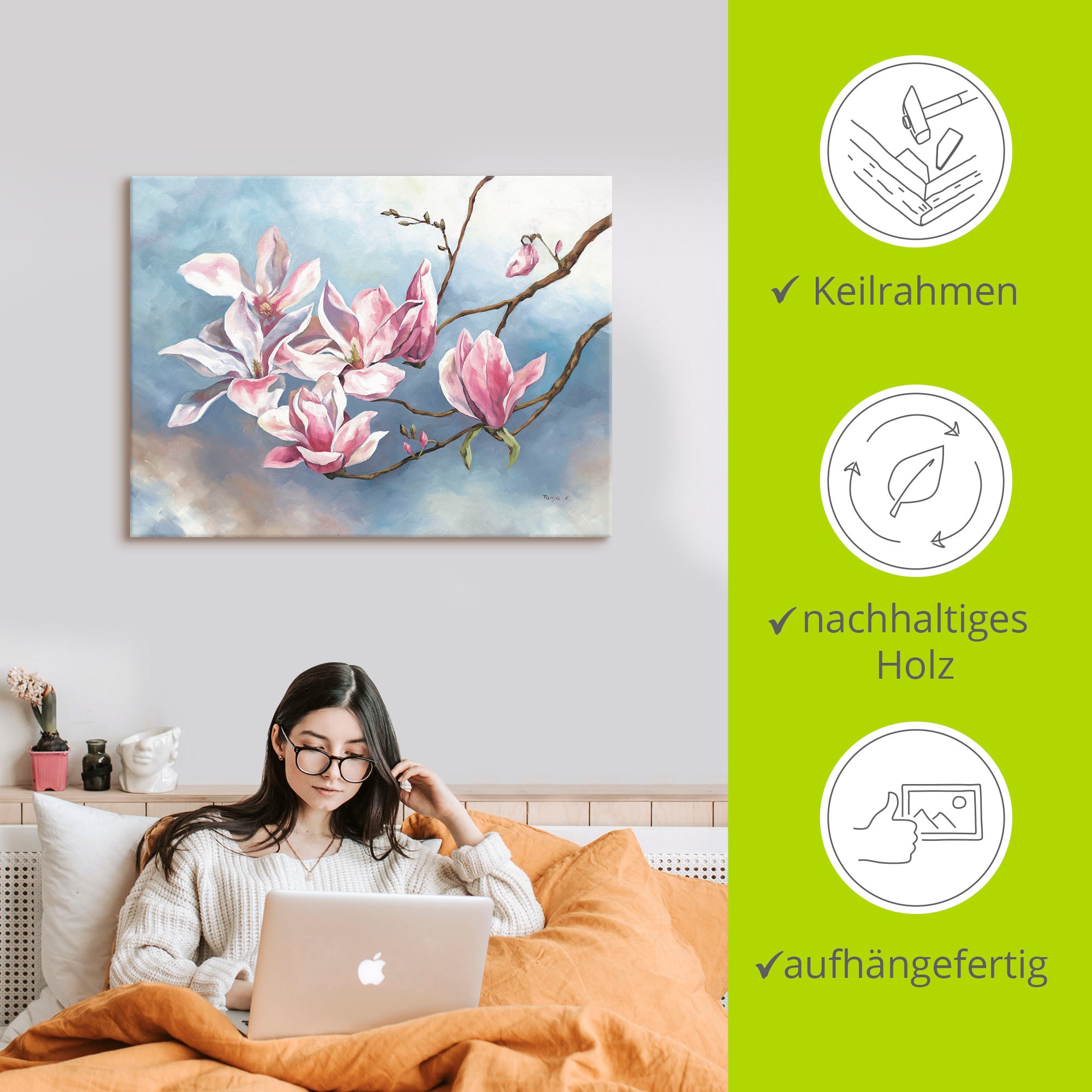 Artland Tableau sur toile »Magnolienzweig« 1 cuis tlg. auf Holzrahmen gespannt