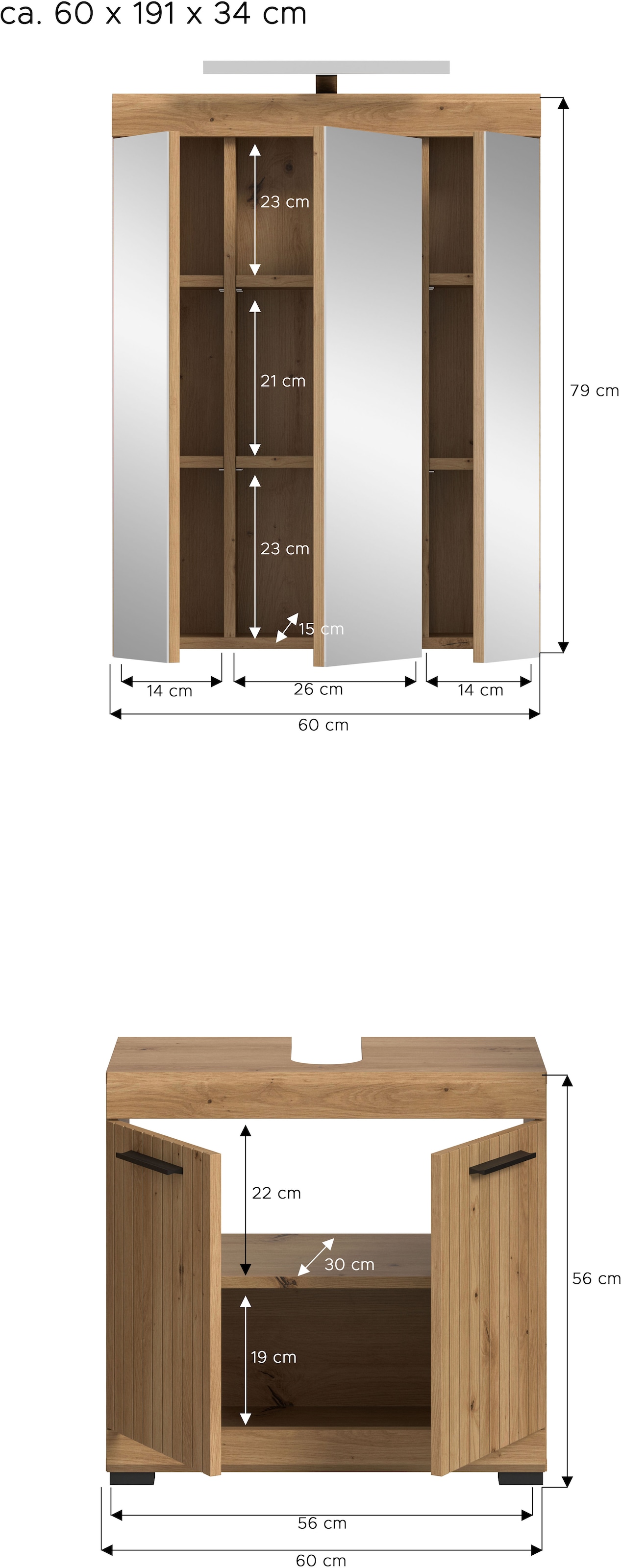 welltime Ensemble de meubles de salle de bain »SIENA, 2 teilig, inklusive LED Beleuchtung, bestehend aus:« Ensemble, BEST-SELLER !, 2 cuis tlg.