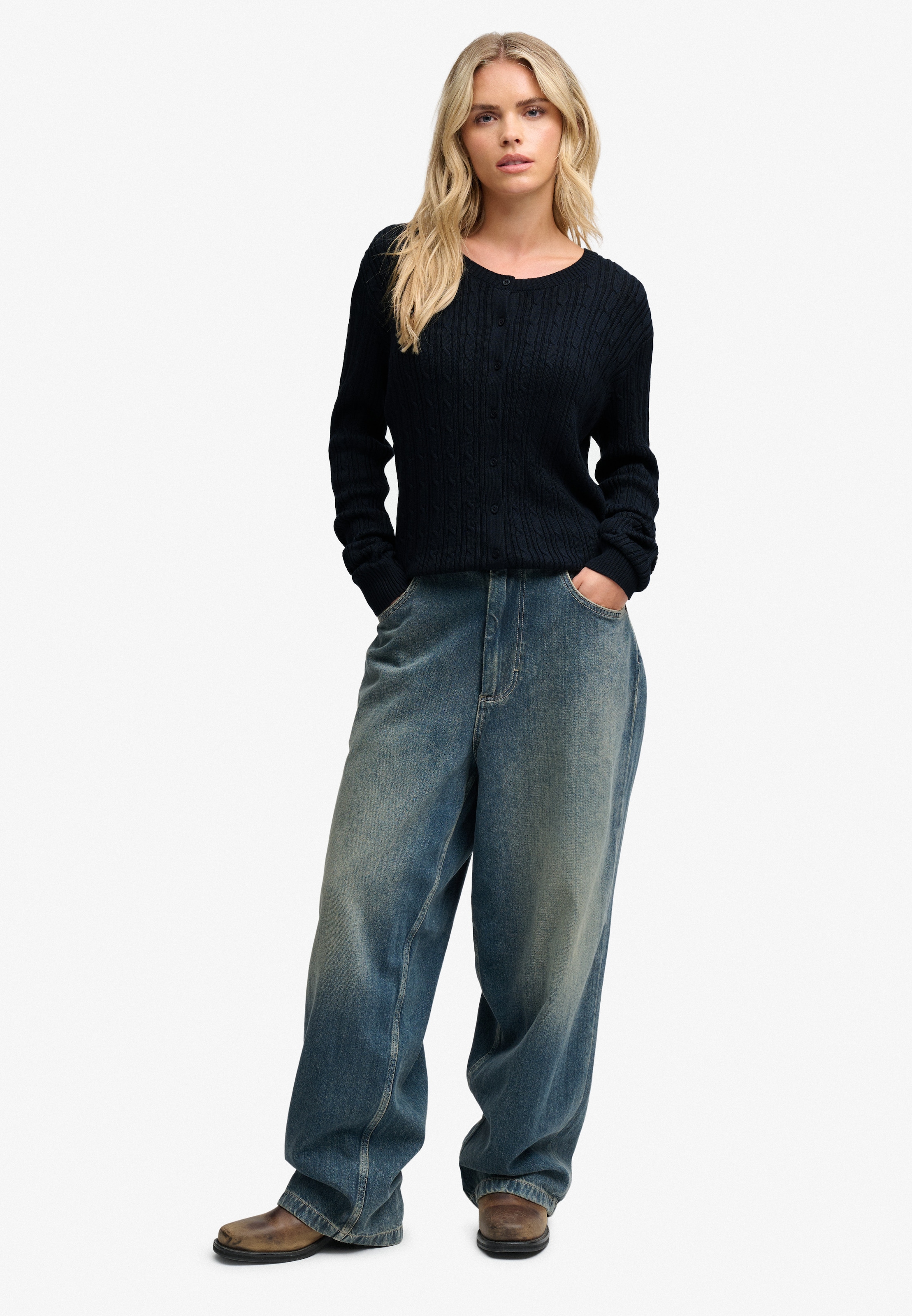 Superdry Veste en tricot »SLOUCHY CABLE CARDIGAN« Baumwollmischung