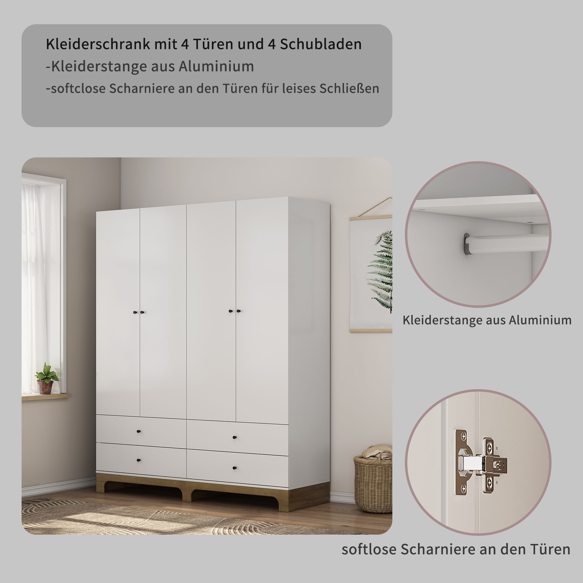 GOODproduct Kleiderschrank »Oslo Schlafzimmerschrank Garderobe weiss Landhaus« Schlafzimmerschrank mit 4 Türen und 4 Schubladen, Breite 160cm