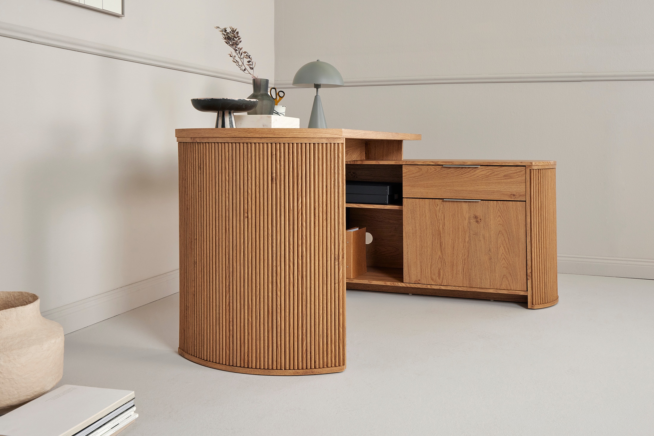 Jahnke Bureau d'angle »MOON C 150 E« 1 cuis tlg. montage réversible, espace de rangement & passage de câbles, largeur 150 cm