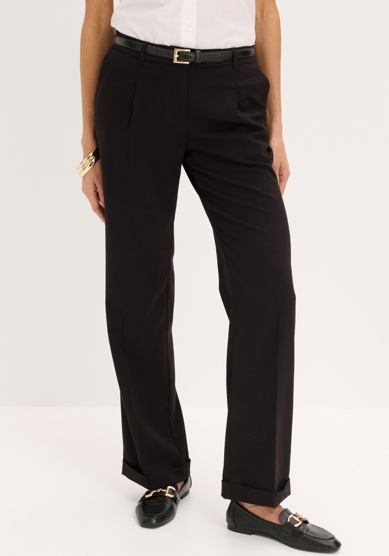 bonprix Pantalon marlène »Marlenehose«  weite Hose, mit Bügelfalte und Umschlagsaum, lockere Passform