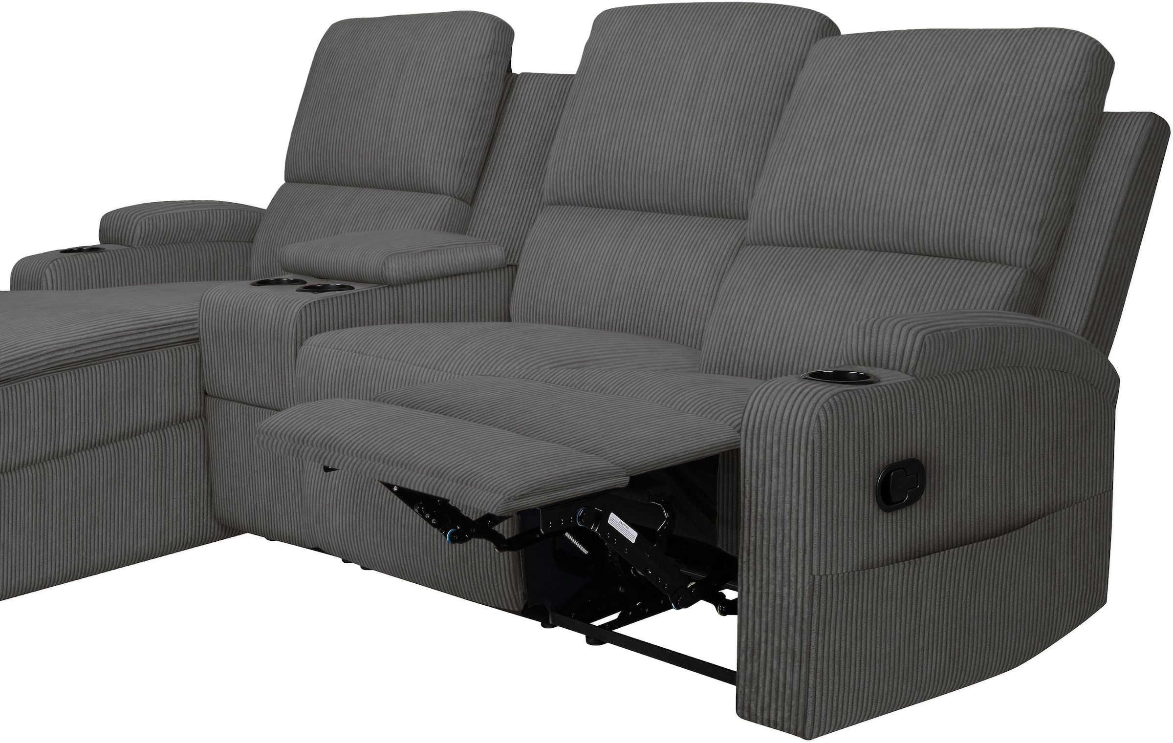 GOODproduct Canapé d'angle »NAPORI Multimediasofa, 3er Kinosessel XXL, L-Form, Cord« Kinosofa mit Relaxfunktion, Getränkehalter, Staufach und Staukasten