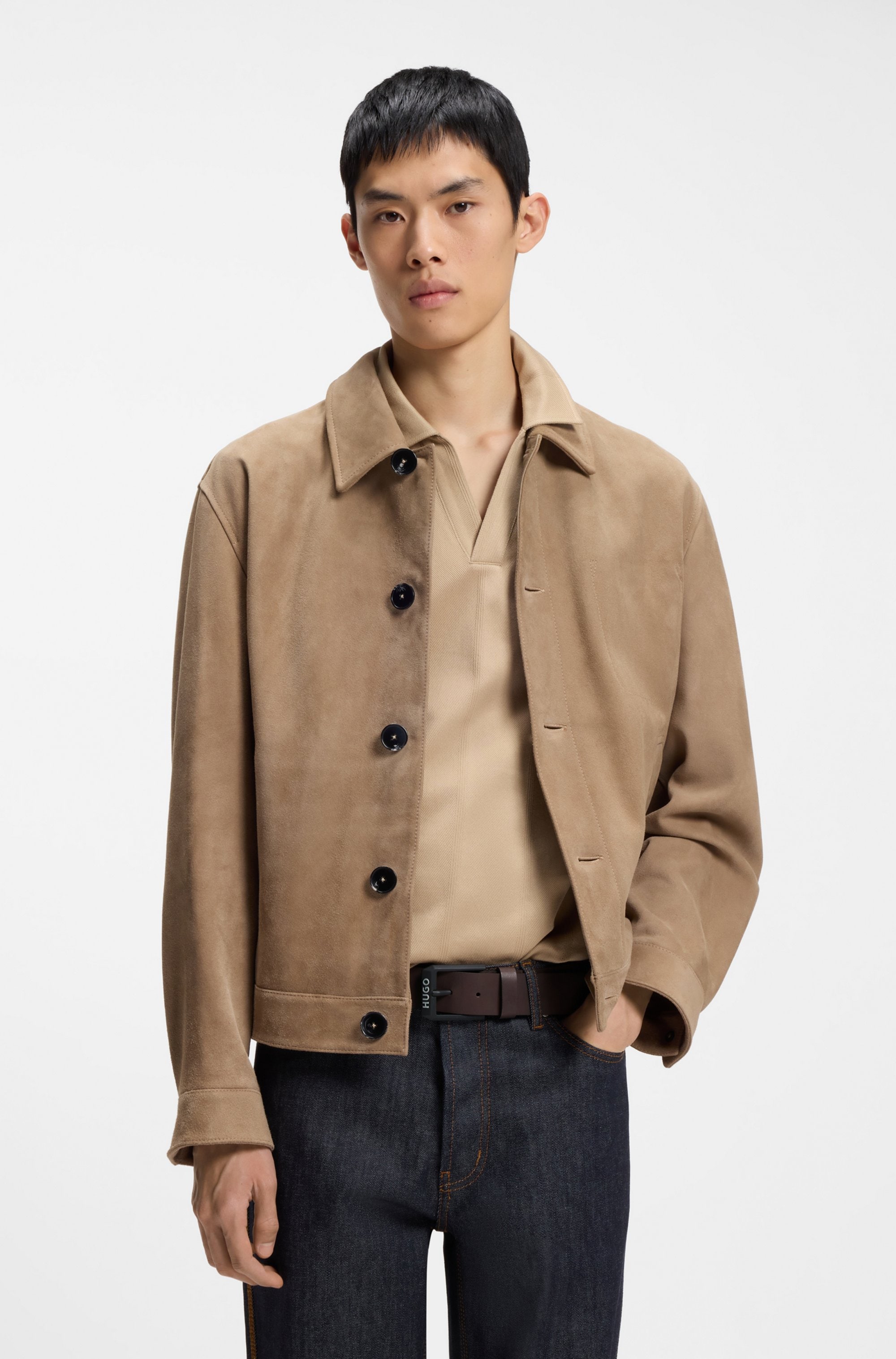 HUGO Ceinture en cuir »Gelio-B_Sz40« HUGO Markenlabel, rote Ziehnaht