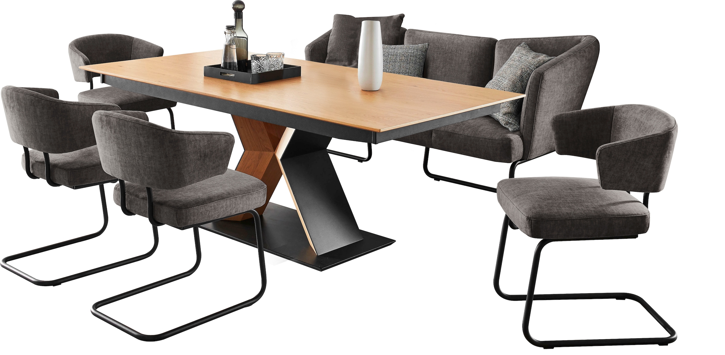 K+W Komfort & Wohnen Ensemble de salle à manger »Mikkado Tube« 6 cuis tlg. 4 chaises cantilever et une table à manger fonctionnelle