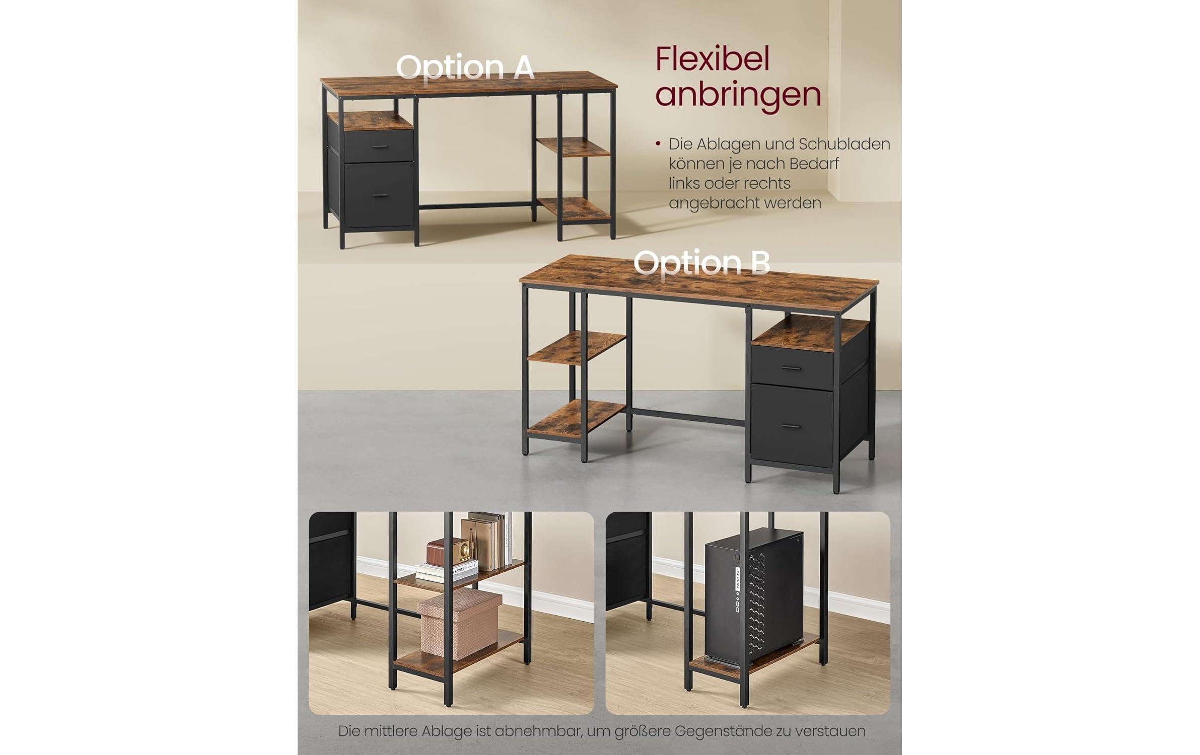 VASAGLE Bureau »140 x 60 cm, Rustikales«