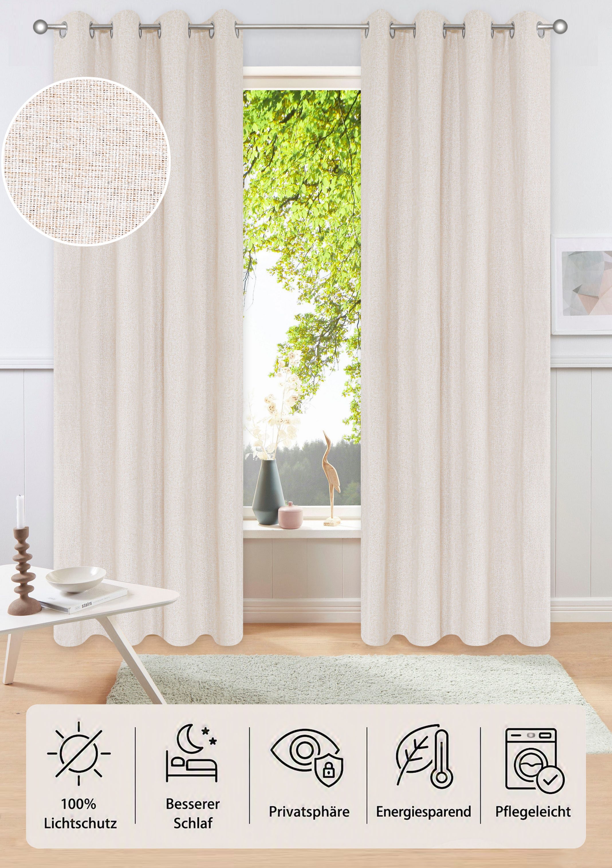 GOODproduct Rideau occultant »Onnika, 100% verdunkelnd« Œillet 1 cuis tlg. suspension à œillets, facile d'entretien, uni, structuré, occultant