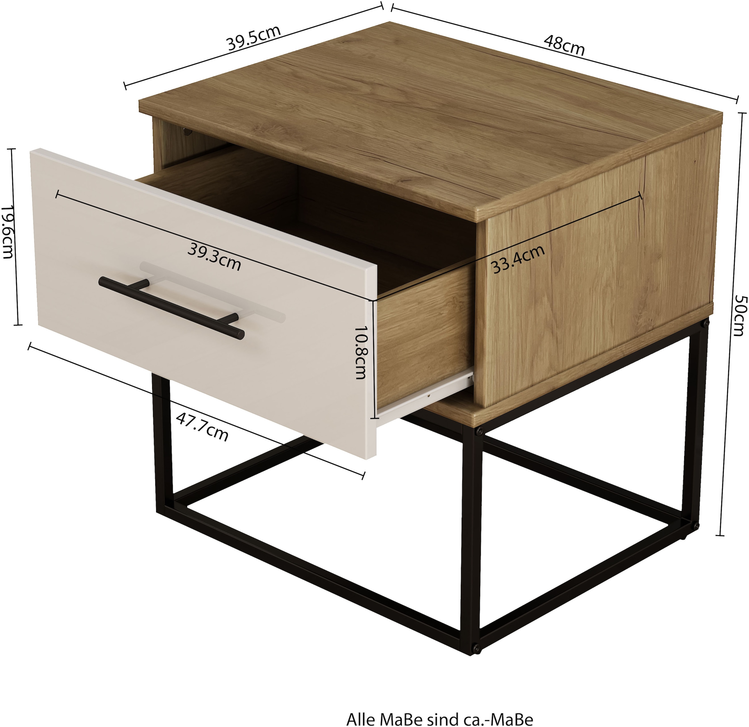 GOODproduct Table de nuit »Lucca Nachttisch Set mit Metallkufen und schwarzen Griffen« Set, 2 Schränke im Set , Hochglanz Fronten in weiss,  Nchttisch Set mit je einer Schublade in Loft Design