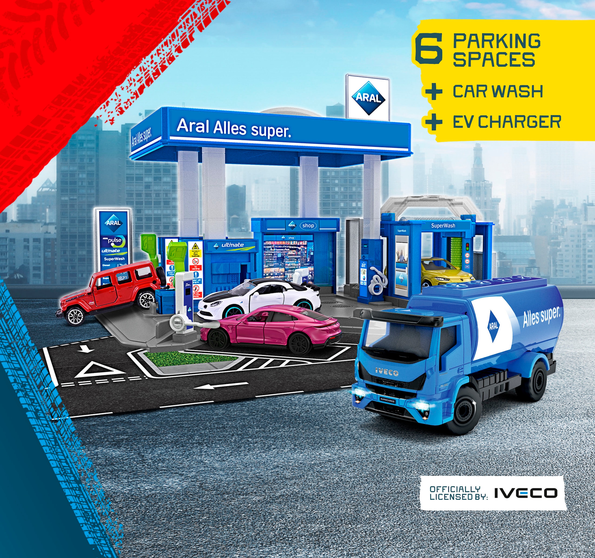 majORETTE Bâtiment de jeu »Petrol Station Aral« inklusive 1 Fahrzeug