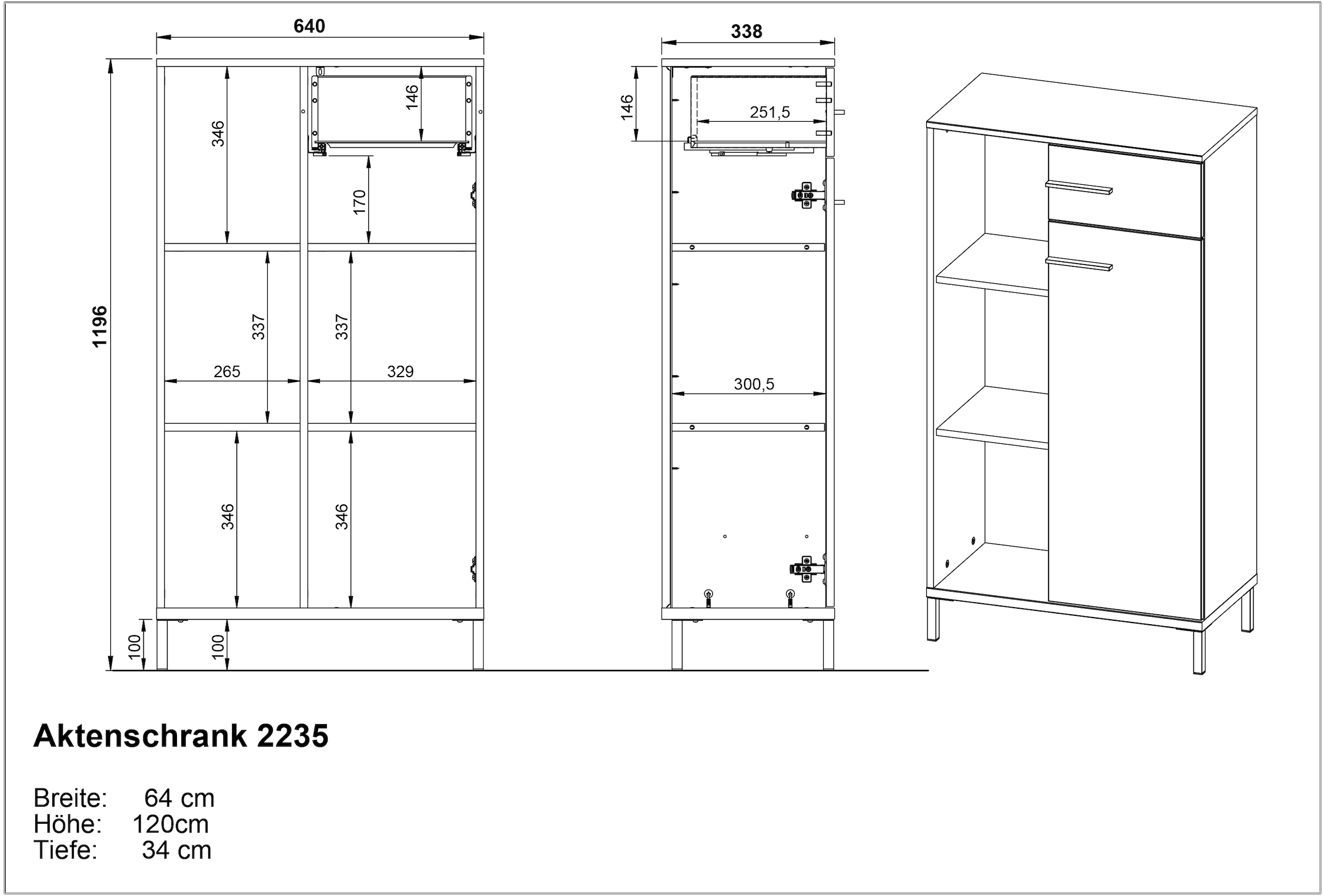 GERMANIA Ensemble de meubles de bureau »GW-Rovigo« 3 cuis tlg. Schreibtisch mit Knieblende, Made in Germany