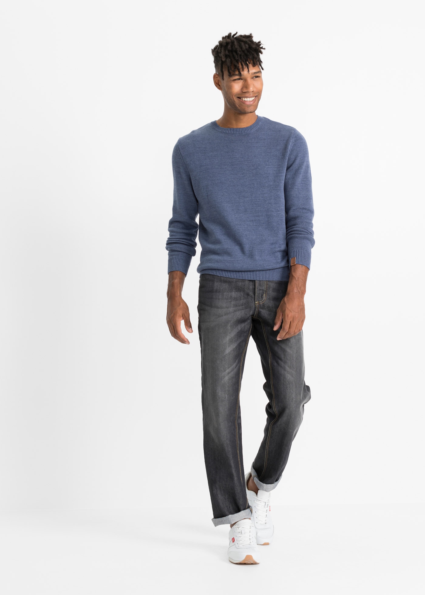 bonprix Pull en tricot aus Baumwolle, mit Rundhalsausschnitt, für vielseitige Anlässe