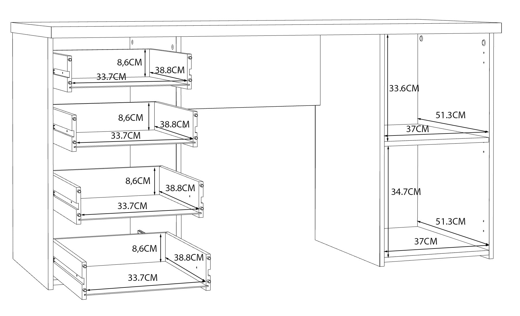 FORTE Schreibtisch »Netta« Breite 145 cm, mit Schubladen