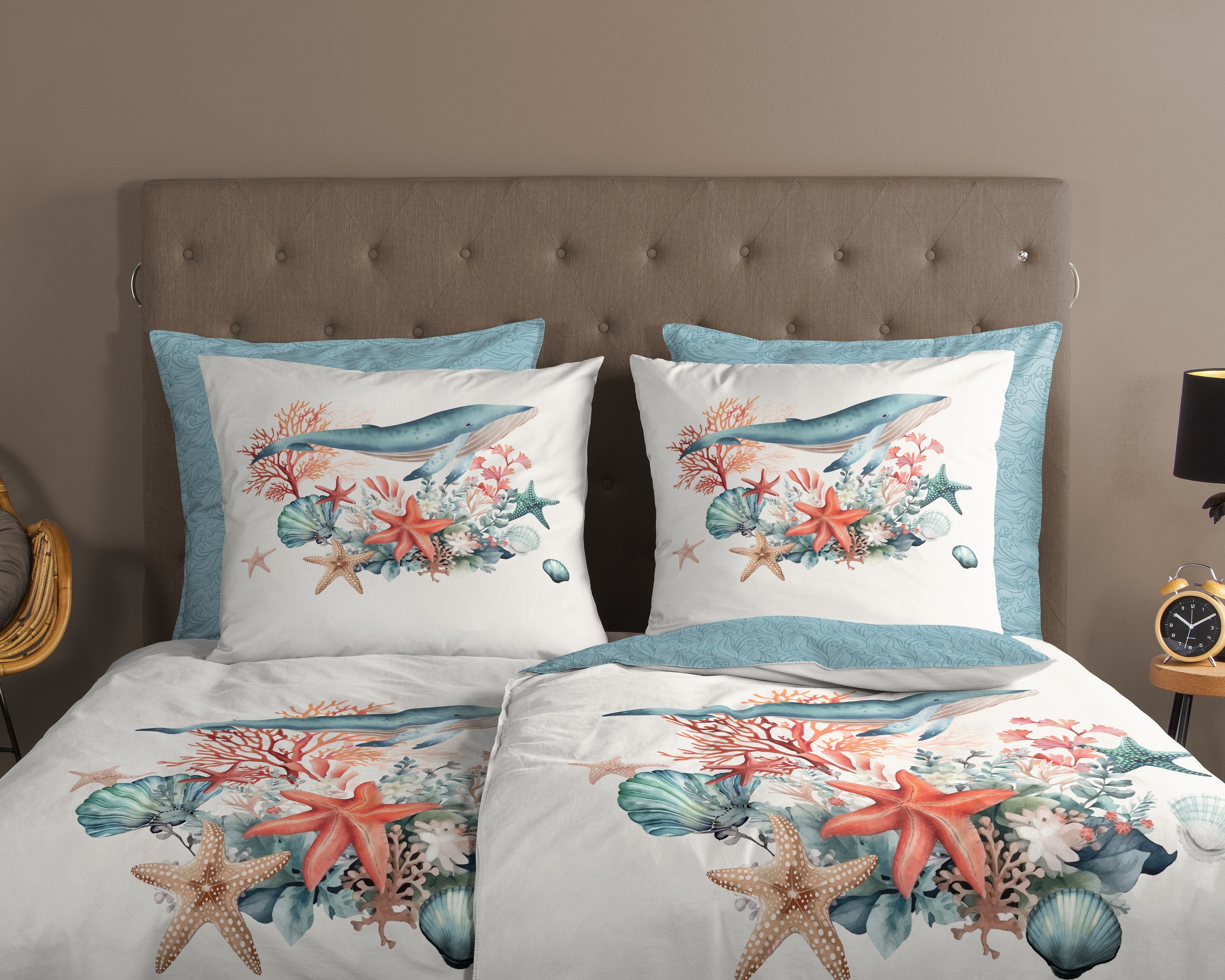 good morning Wendebettwäsche »Ocean« 2 Stk. tlg. 100% Baumwolle, Reissverschluss, Wendeoptik, Maritim, Meer, Türkis Weiss