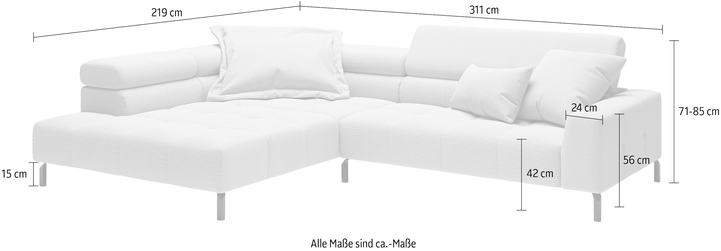 Home affaire Canapé d'angle »Claya, 311 cm breit, L-Form,  inkl. Kopfteilverstellung« sans siège électrique inclinable