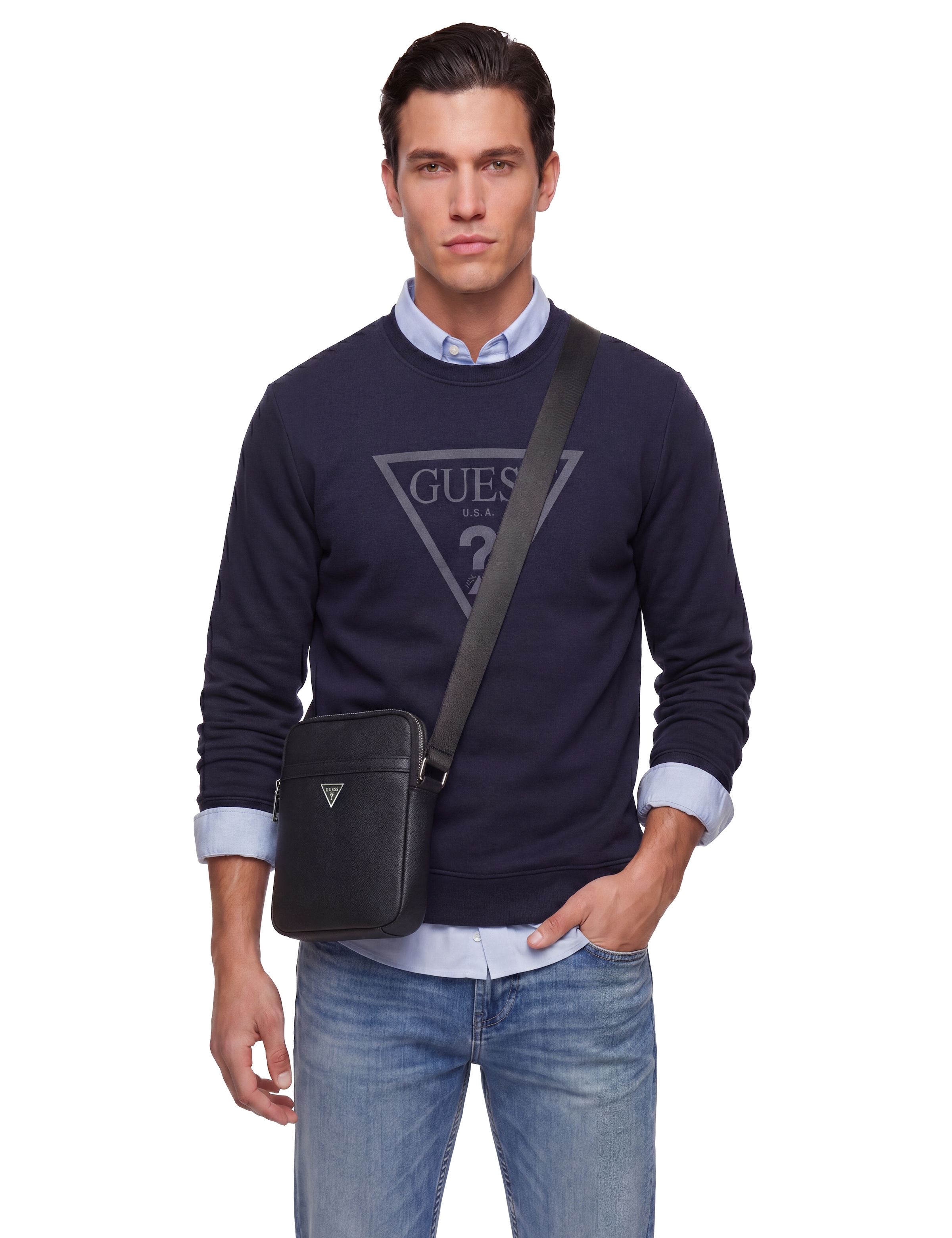Guess Mini sac »MILANO CROSSBODY FLAT« Herren Umhängetasche, Schultertasche, Body Bag mit Dreiecks-Logo