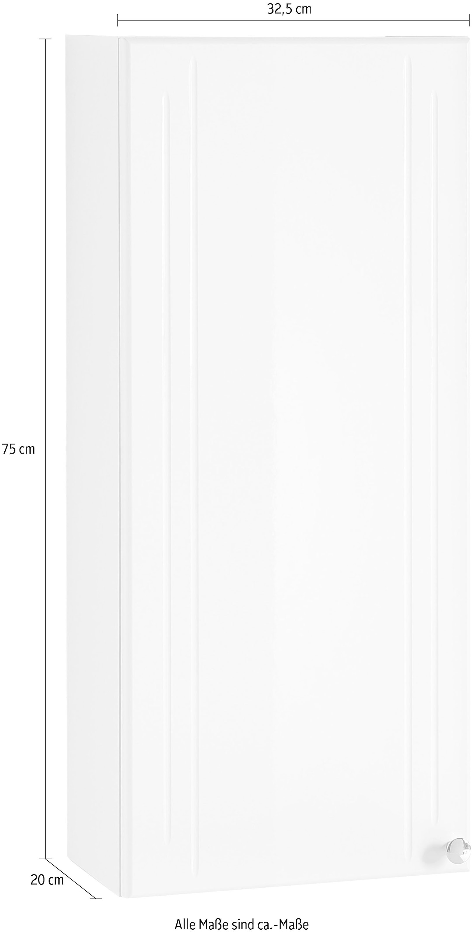 Saphir Hängeschrank »Quickset 955 Wand-Badschrank 32,5 cm breit mit 1 Tür, 2 Einlegeböden« Badezimmer-Hängeschrank, Weiss Hochglanz, Griffe in Chrom Glanz