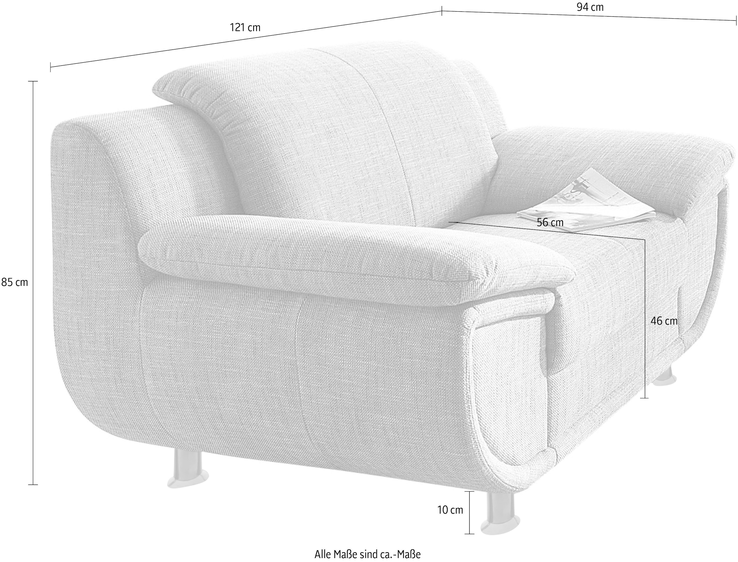 TRENDMANUFAKTUR Fauteuil »Rondo, Breite 121 cm, breite Armlehnen, Füsse schwarz« fauteuil grand modèle, option ressorts, en différents revêtements