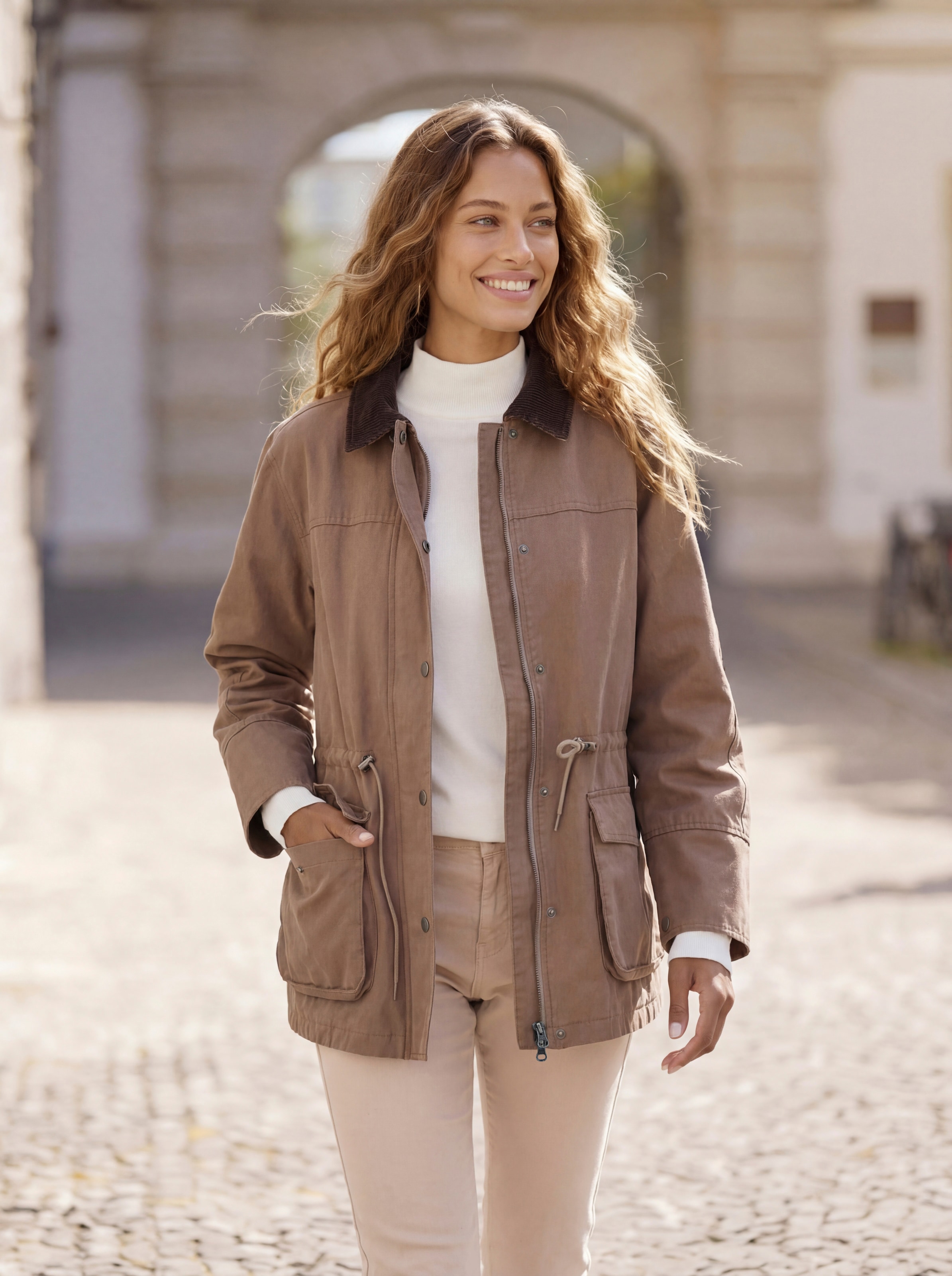 French Connection Canvasjacke in langer Form mit Kordkragen