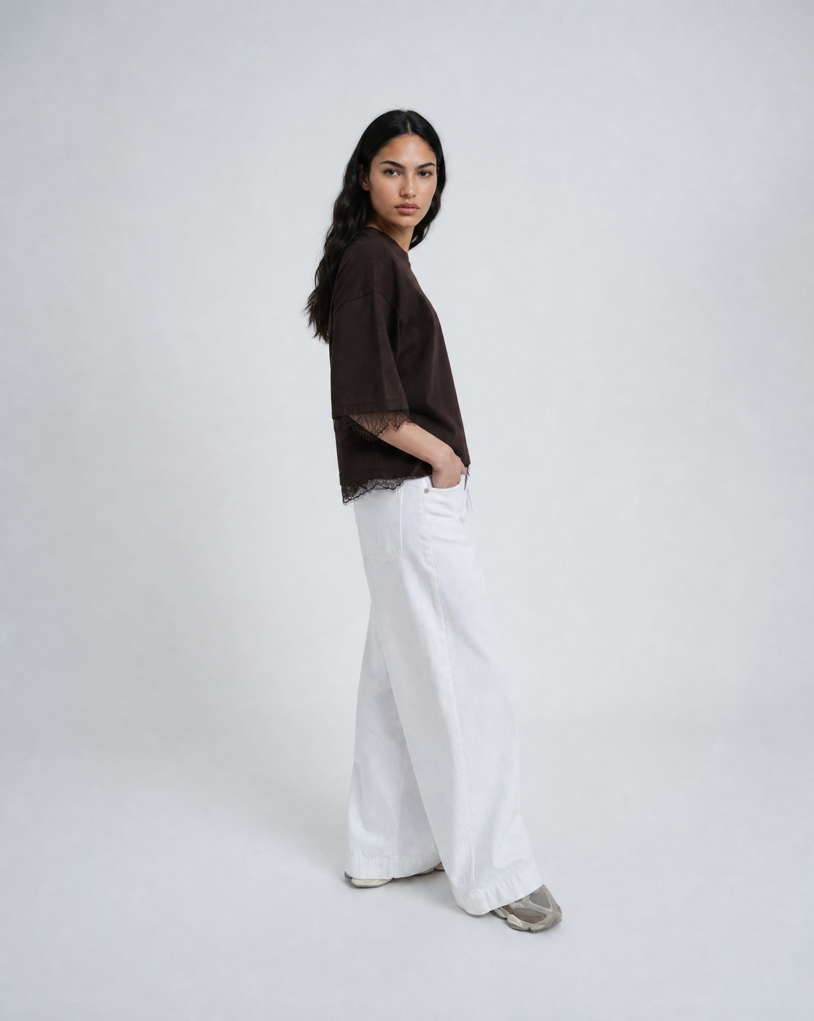 Smith & Soul T-shirt avec détails en dentelle, coupe carrée