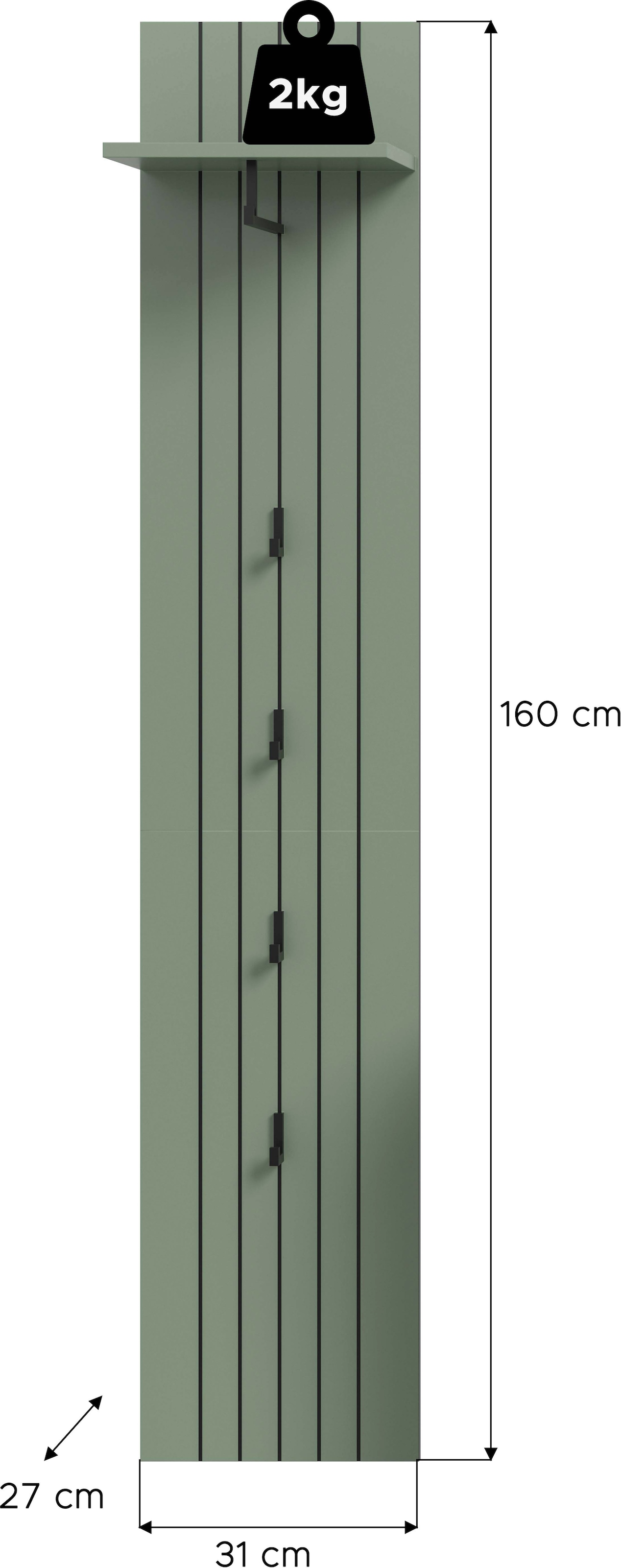 Home affaire Panneau de vestiaire »TATIO, Rillenfräsung, 4 Haken, 1 Kleiderstange, 1 Ablageboden« 1 cuis tlg. Garderobenpaneel, Garderobe, Flur, Diele