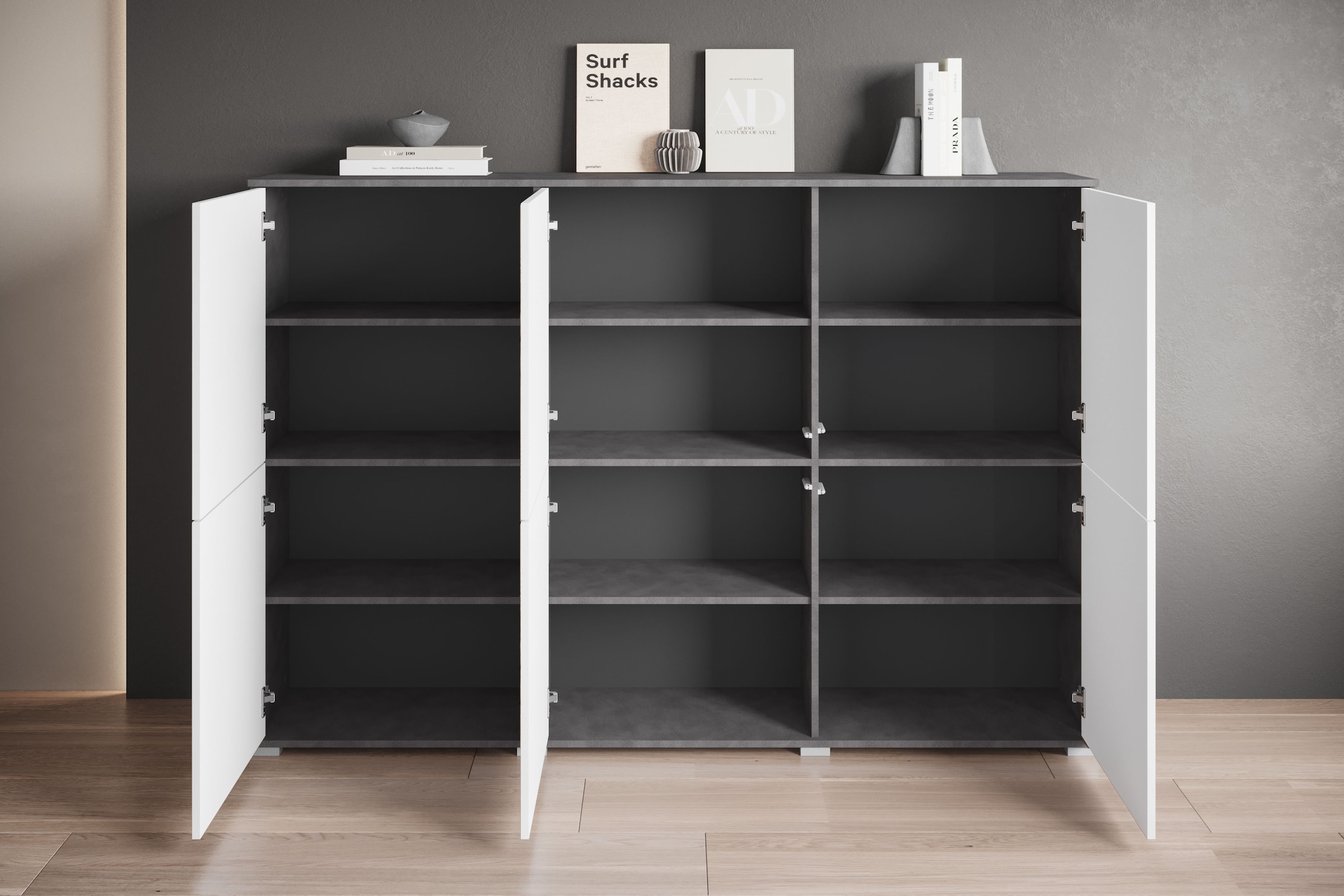 GOODproduct Buffet haut »Kenia, moderne grifflose Hochkommode mit 6 Türen, Breite 180 cm« 1 cuis tlg. façades push-to-open, étagères réglables en hauteur