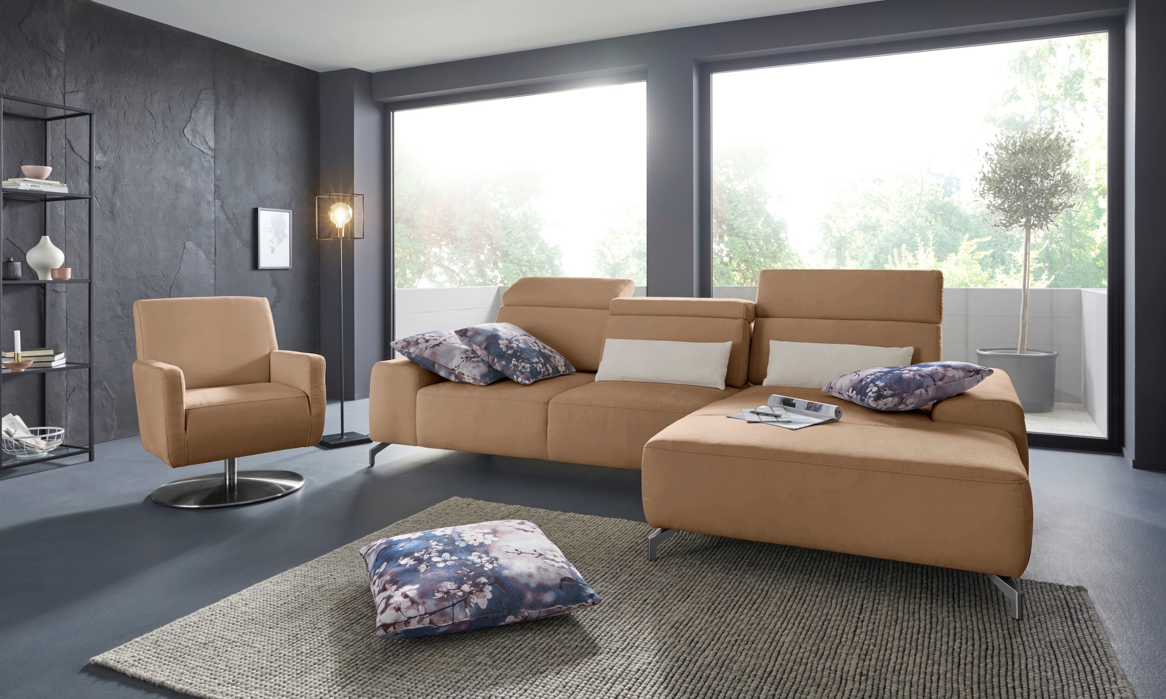 sit&more Ecksofa »Gizeh L-Form« Fusshöhe 12 cm, inklusive Sitztiefenverstellung und Kopfteilverstellung