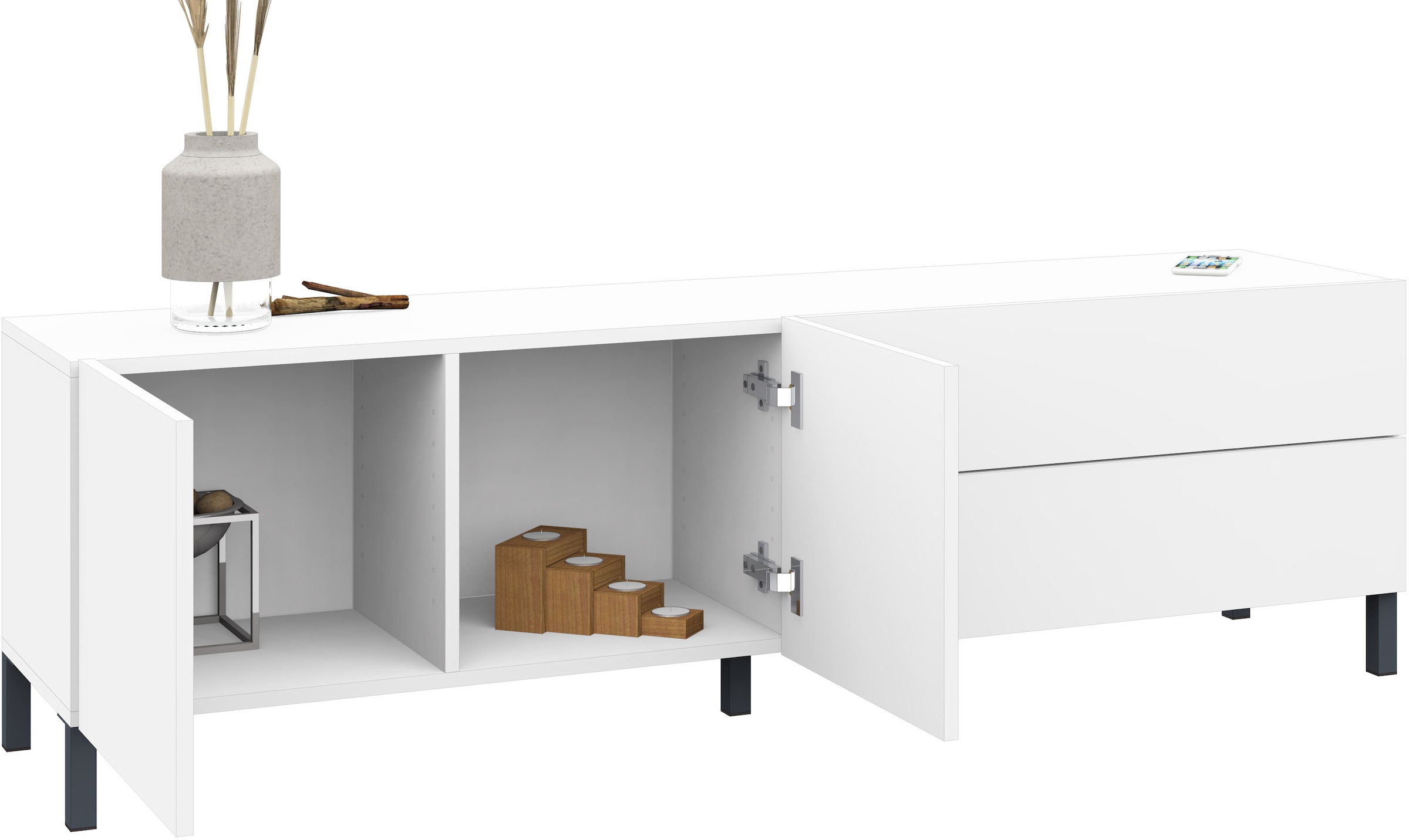 borchardt Möbel Lowboard Metallfüsse, grifflose Optik