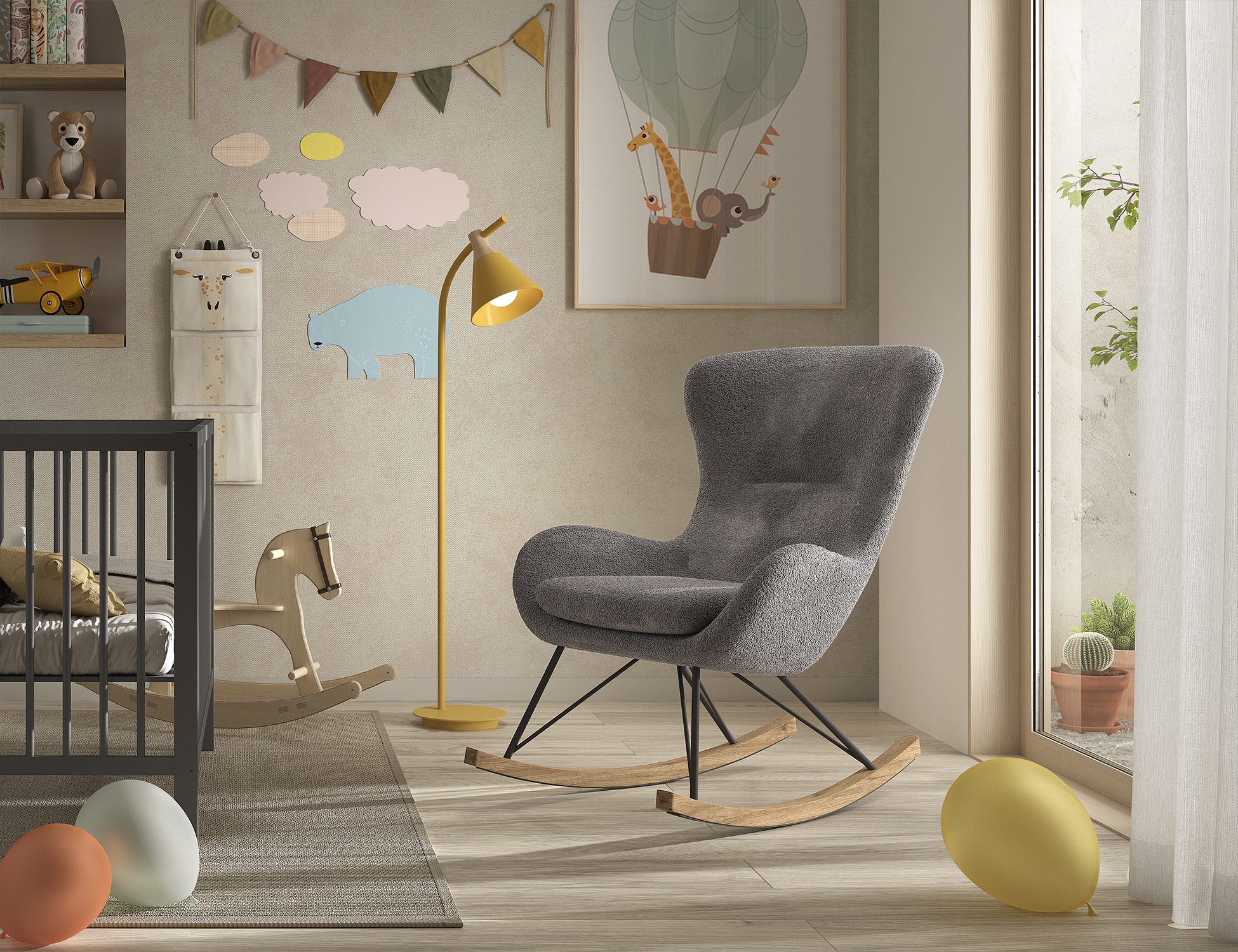 Vipack Fauteuil à bascule »Rocky, super bequemer Schaukelstuhl, runde zeitlose Formgebung« L/H/P env. 76x101x110 cm, patins bois massif avec protection sol,  coque d’assise rembourrée en tissu bouclé duveteux, au choix 2 couleurs