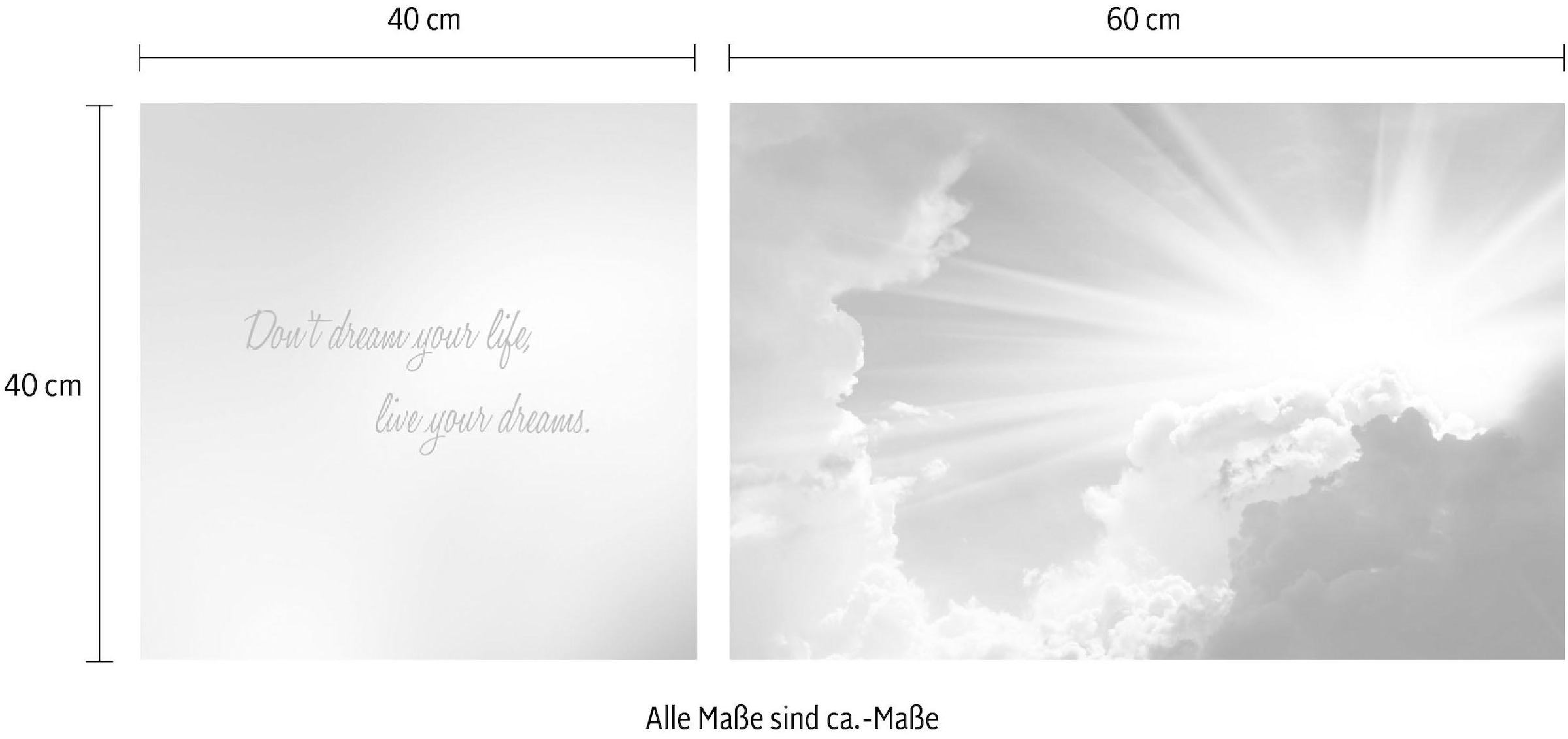 queence Leinwandbild »Dream« Premium-Leinwandstoff, Handarbeit aus Deutschland, Spruch, 2er Set