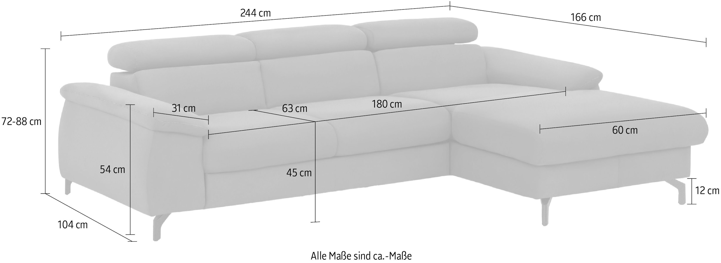 COTTA Canapé d'angle »Kitty L-Form, B: 242 cm« avec réglage de la tête, fonction couchage & coffre-lit optionnels