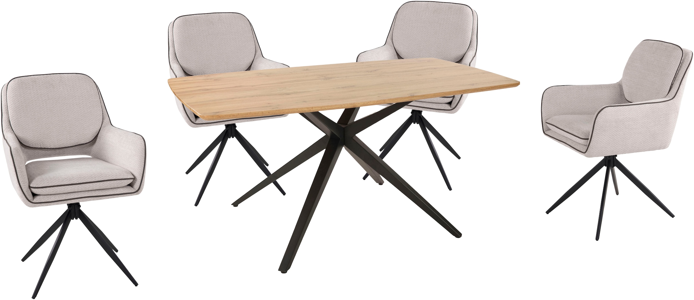 Duo Collection Essgruppe »Emira und Esra« Set, Besteht aus einem Tisch und 4 Stühlen, 5 Stk. tlg. massives Metallgestell, Stühle drehbar