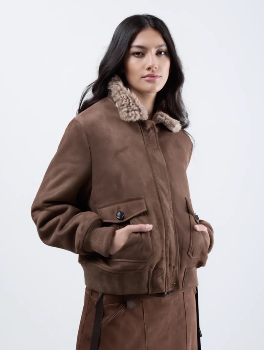 Zhrill Blazer court »BINE« Blouson en velours avec col teddy / fermeture éclair
