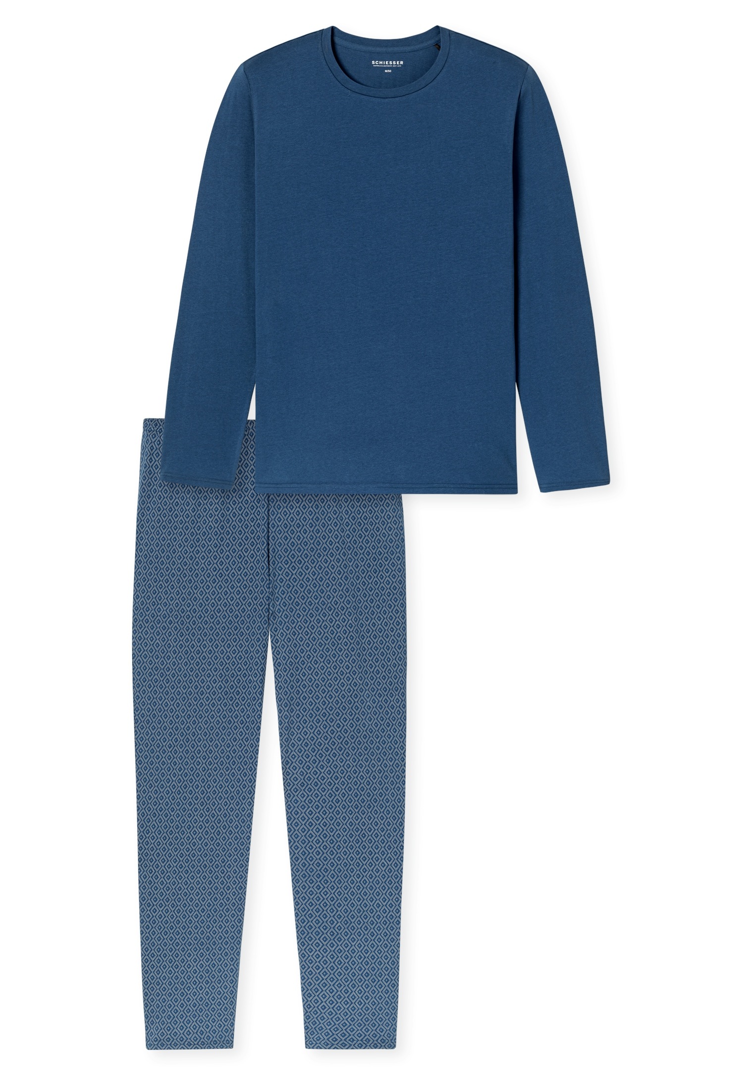 Schiesser Schlafanzug »Casual Essentials« 2 mit unifarbenem Langarmshirt mit rundem Halsausschnitt