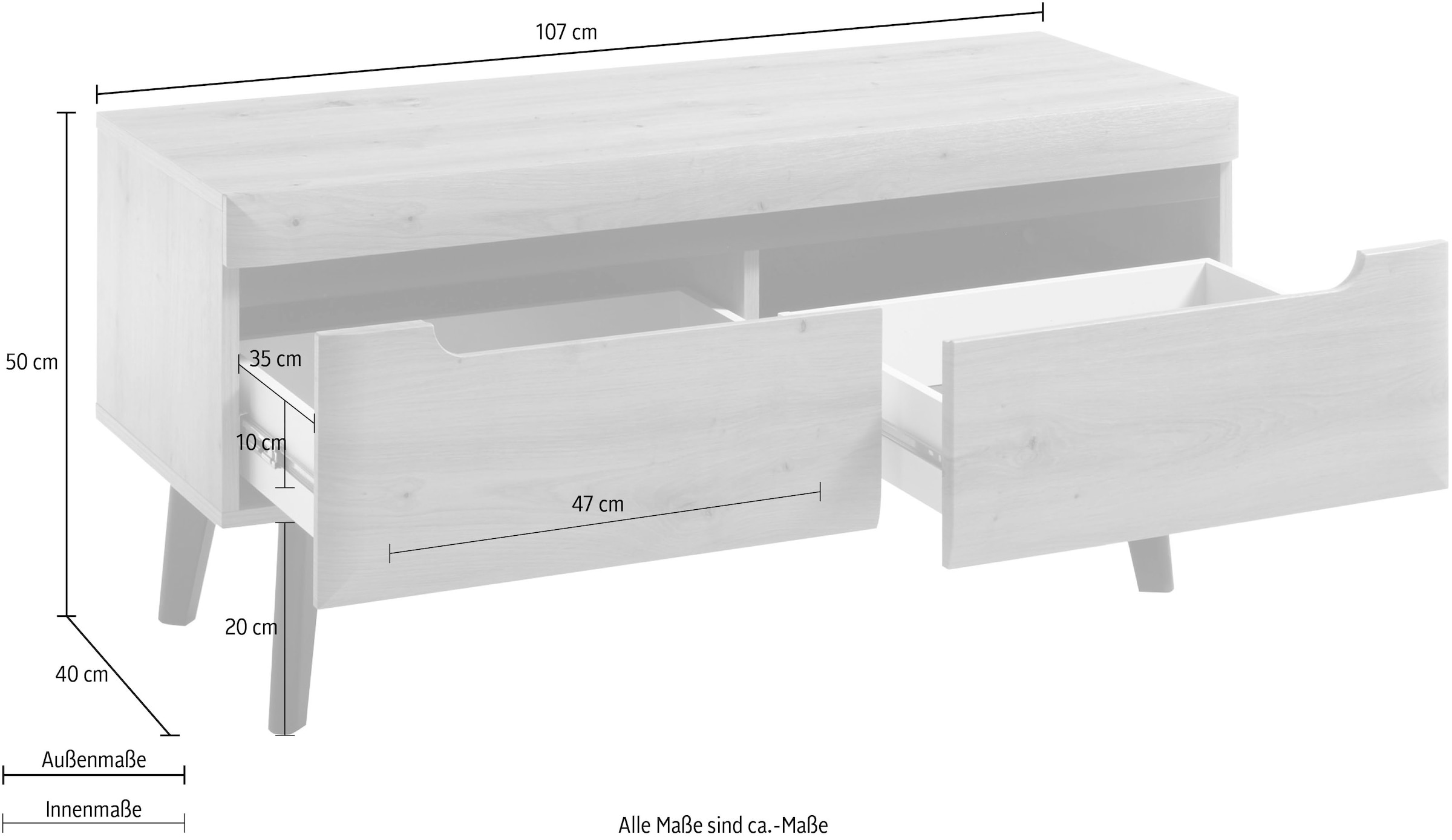 Home affaire Lowboard »Torge, TV-Unterschrank, TV-Kommode, Fernsehschrank, TV-Board« 1 Stk. tlg. abgeschrägte Füsse, drei Farben, Scandi Design, 107 cm breit