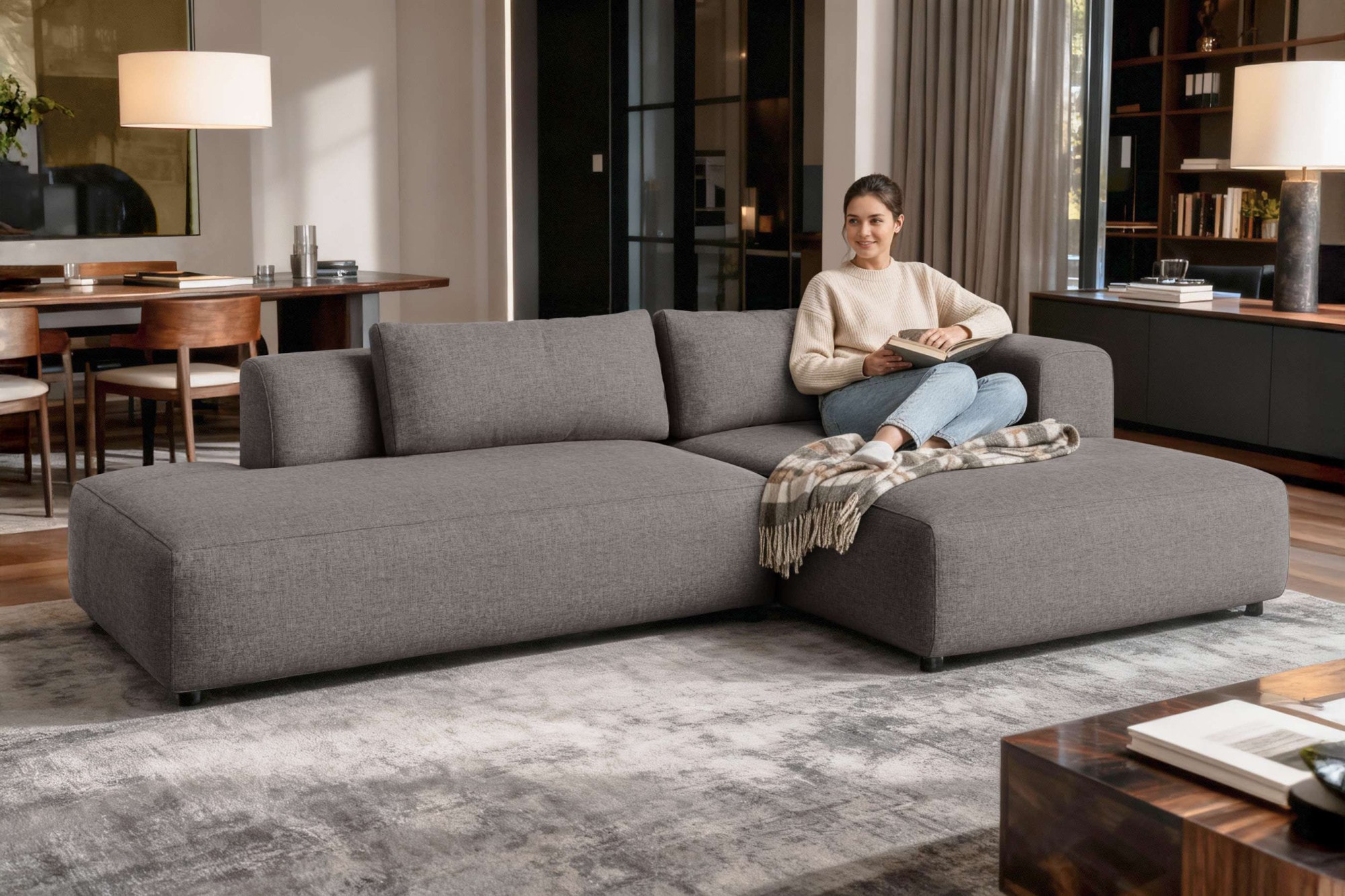 GOODproduct Canapé d'angle »TIARRA Design-Sofa mit Ottomane recht/links bestellbar, Breite 287 cm« L-Form mit hochelastischer Schaum und Wellenunterfederung