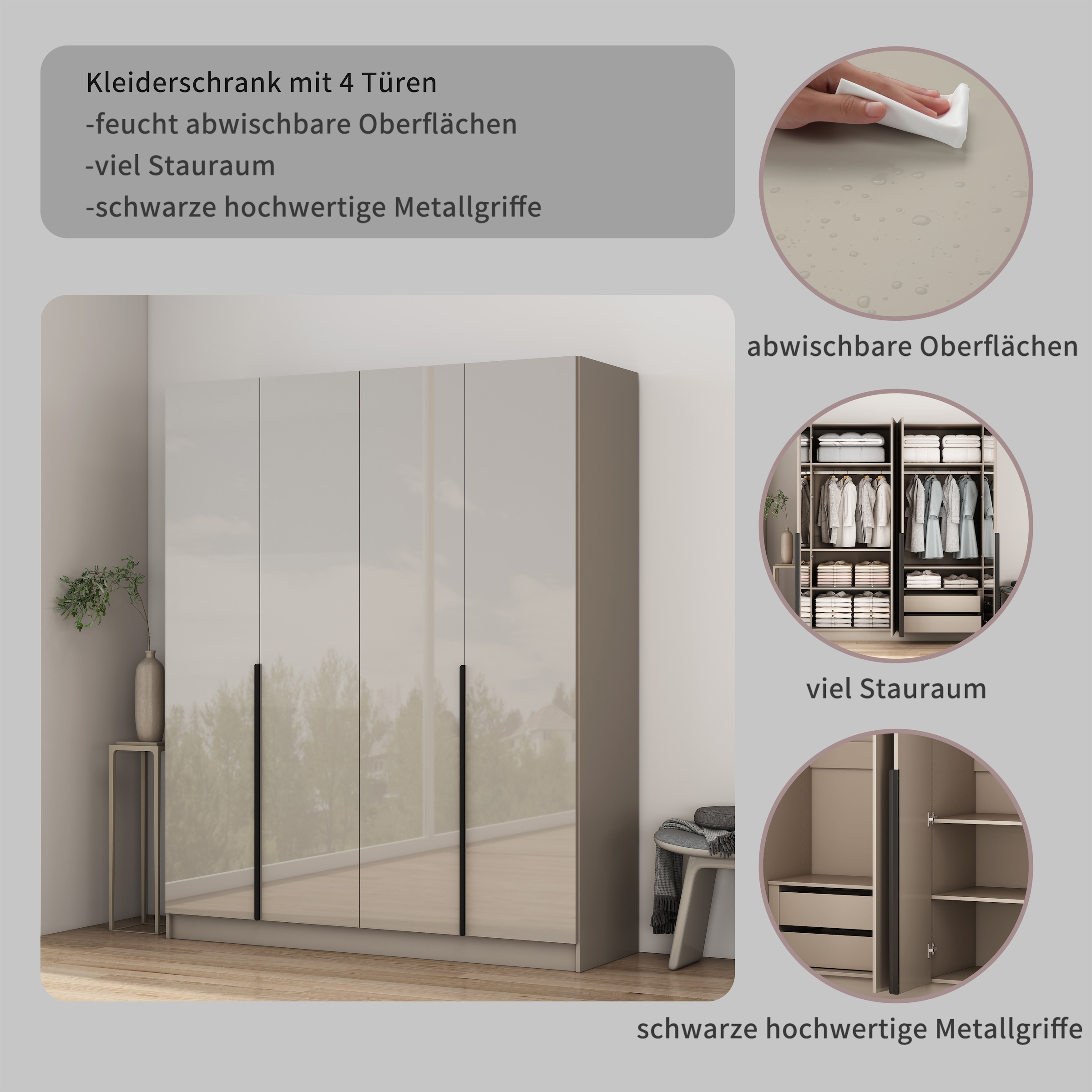 GOODproduct Kleiderschrank »Annor Schlafzimmerschrank Breite 162cm hochglanz Schrank Garderobe« Drehtürenschrank mit perfekter Innenausstattung - elegante Türgriffe
