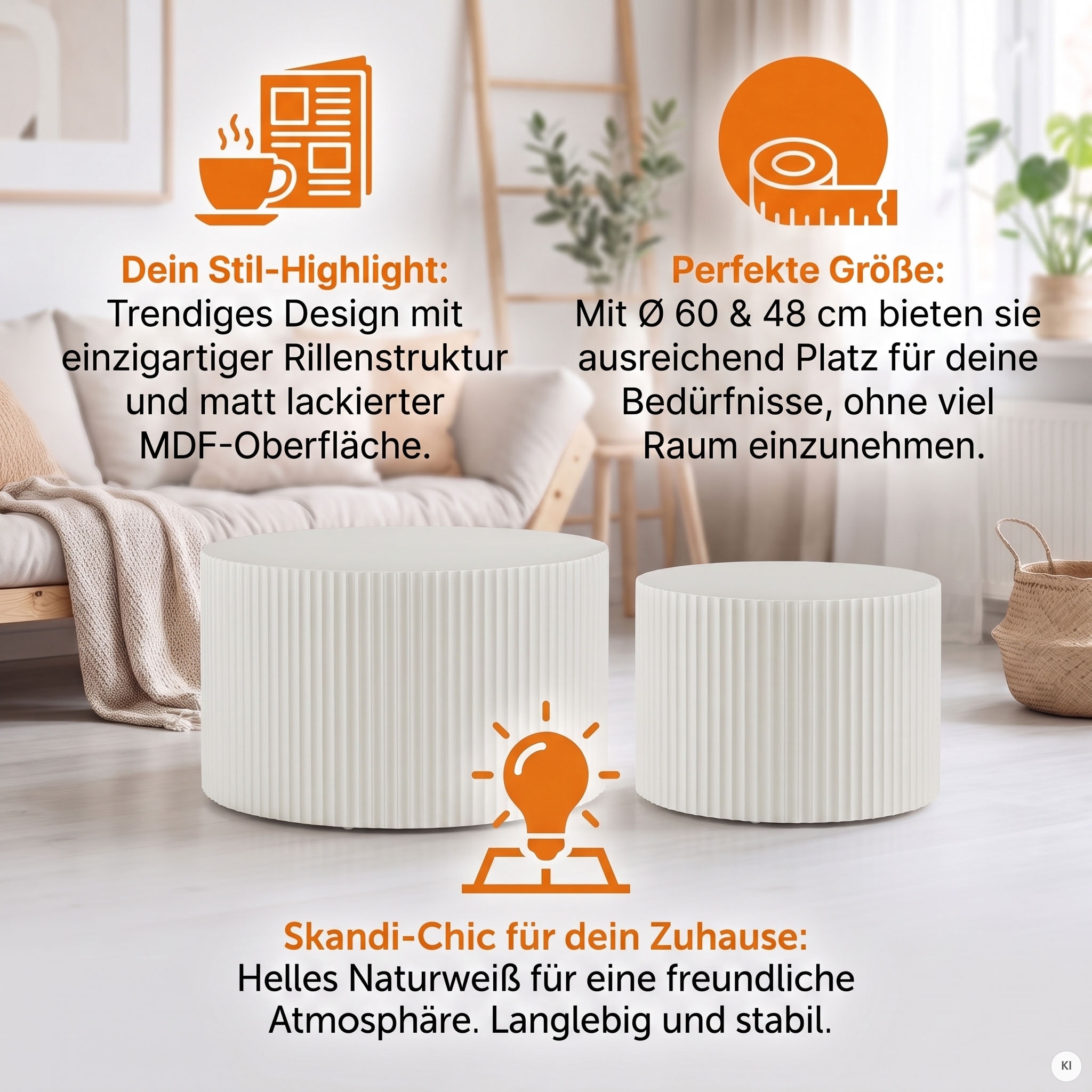 SalesFever Couchtisch »New Orleans stilvoller Couchtisch« Set, 2 Stk. tlg. mit umlaufender Rillenstruktur