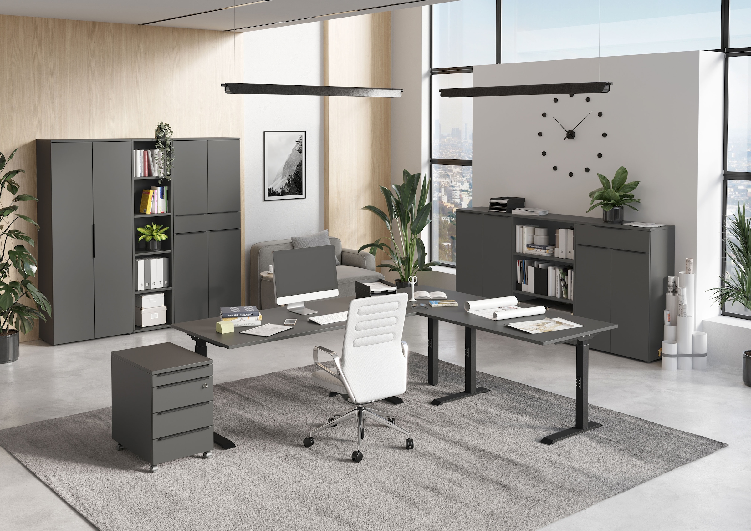 GERMANIA Bureau »Mailand« Mechanisch höheneinstellbarer Winkelschreibtisch mit einem Stützfuss