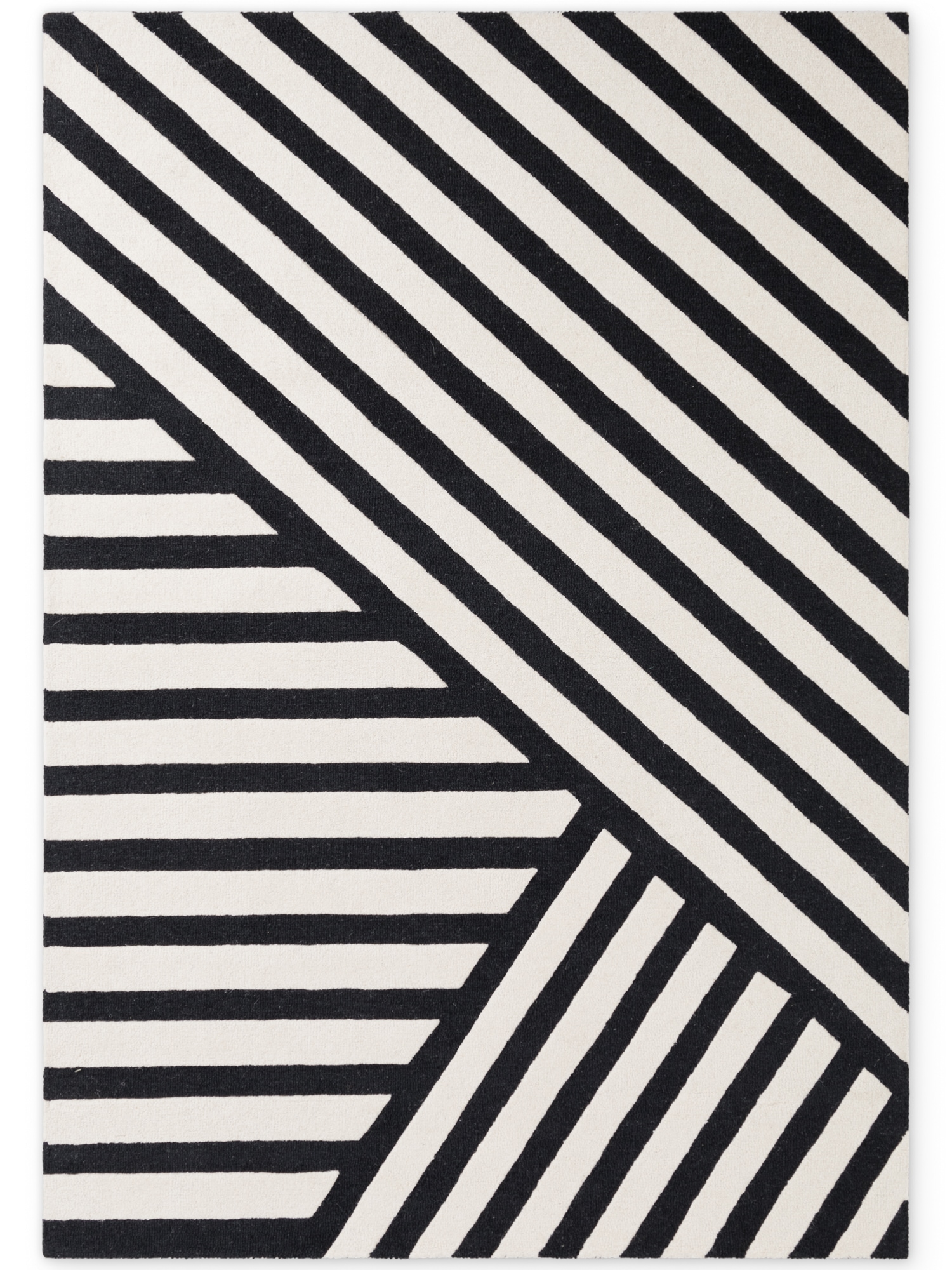 ELLE DECORATION Tapis en laine »Noir« Rectangulaire 12 mm Höhe Wolle, Natur, Wohnzimmer, schwarz weiss, Modern, Geometrisch, Streifen