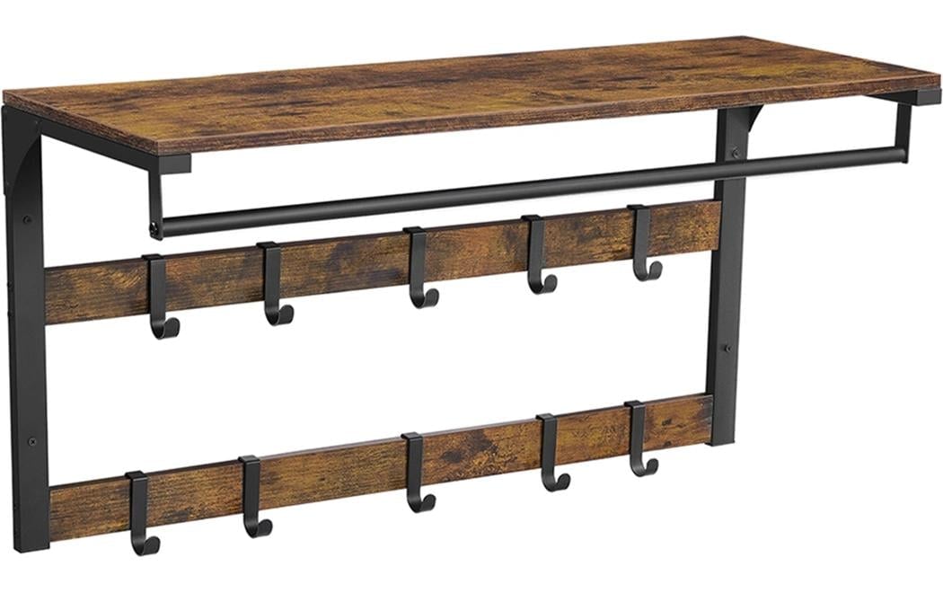 VASAGLE Porte-manteau mural »im Industriestil mit Ablage 80 x 30 x 45 cm« Wandregal mit Kleiderstange und 10 Haken
