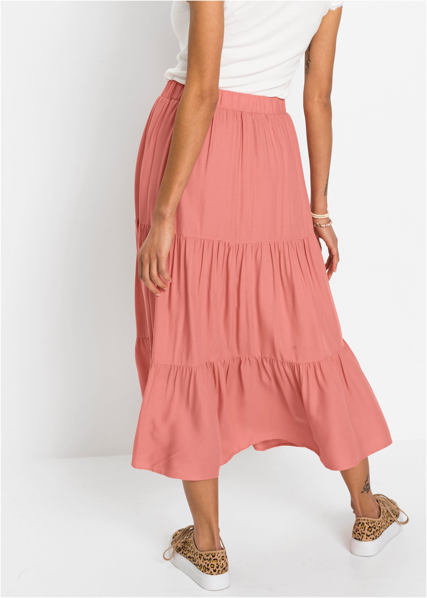 bonprix Volantrock aus Viskose, A-Linie, mit Volants, Midi-Länge